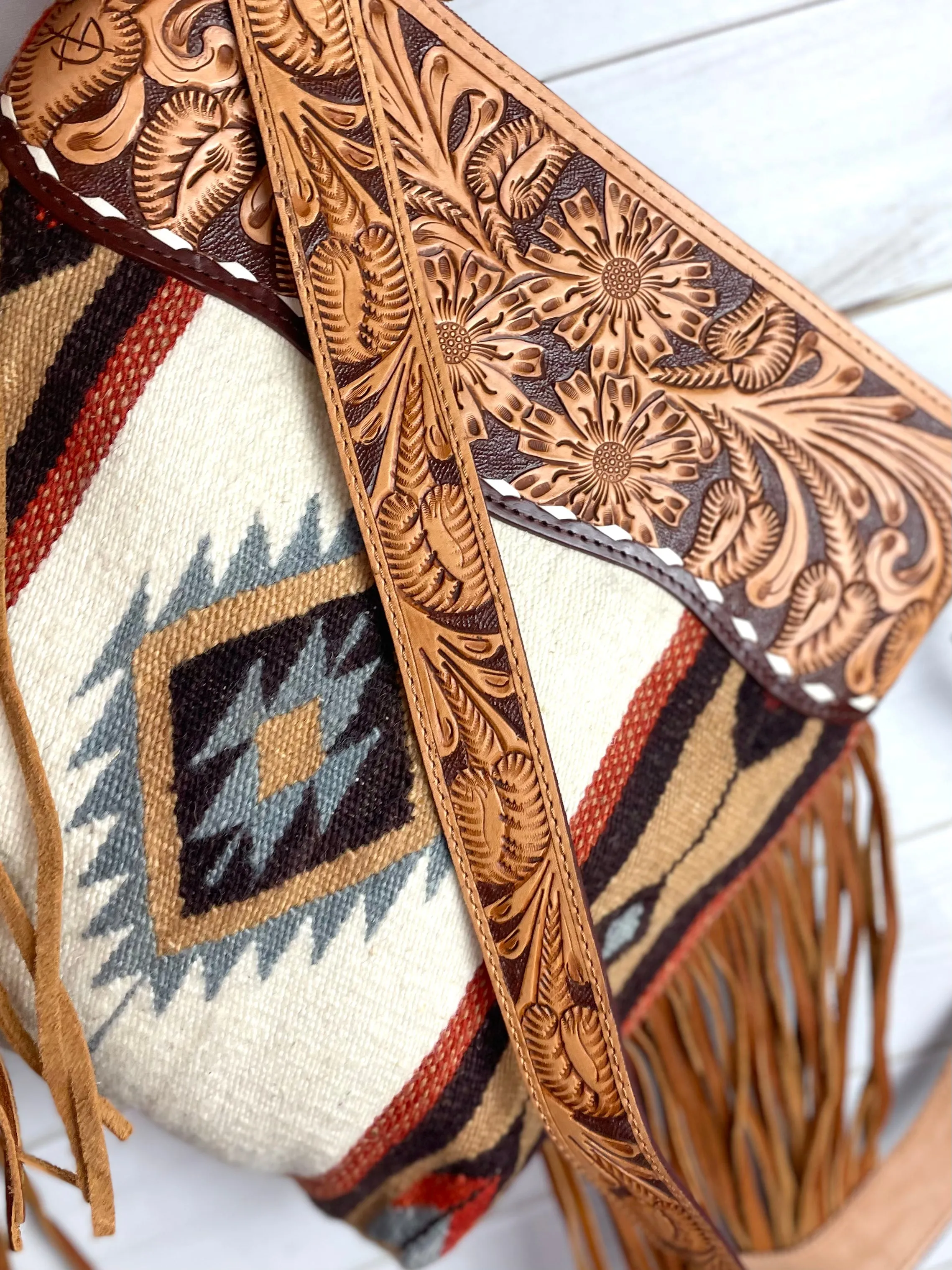 Large Churro Tan & Grey Wool Serape Handbag