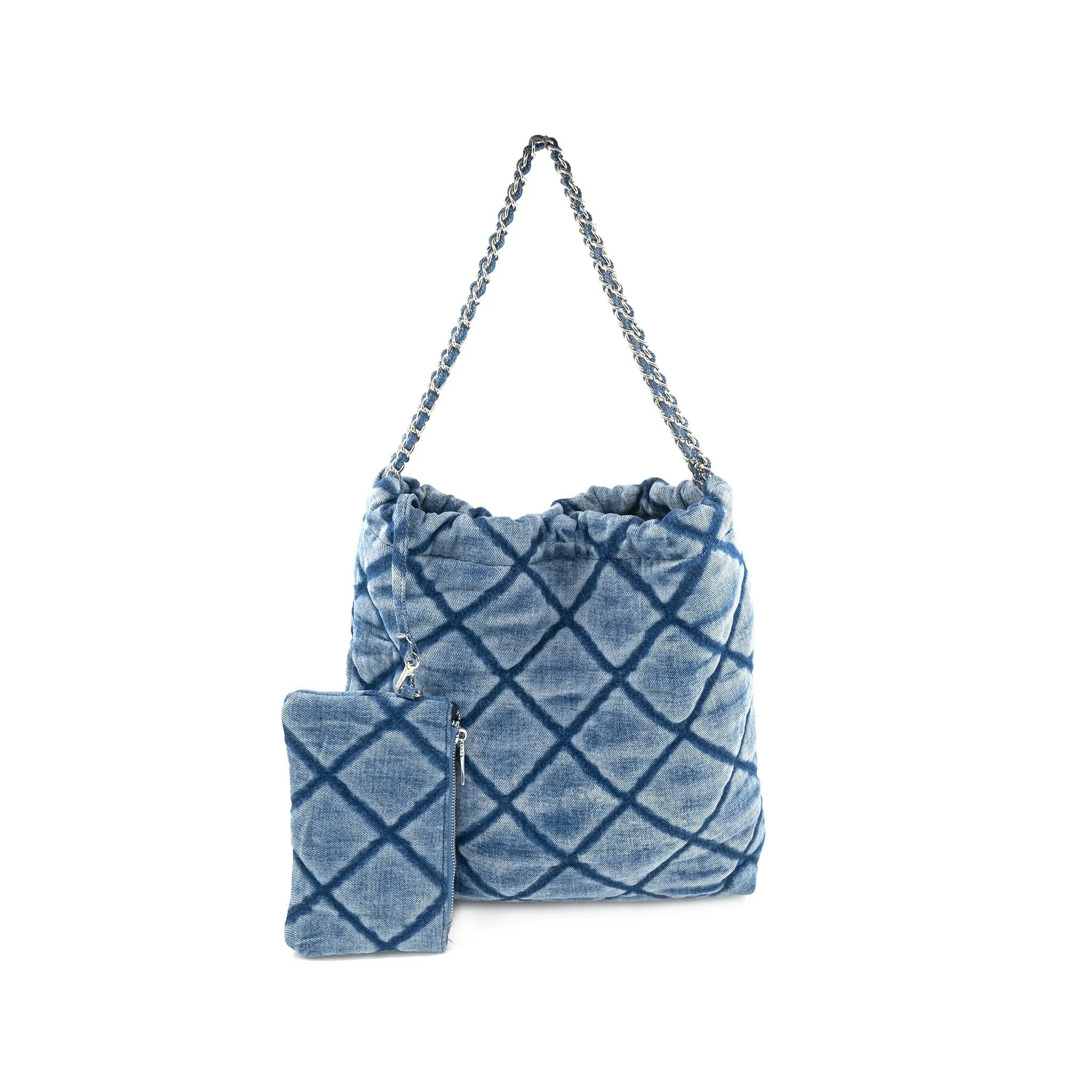 Large Denim Gathered Purse