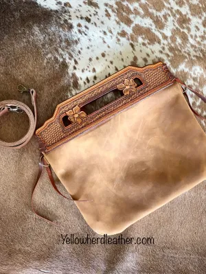 Large Flower Tooled Handle Crossbody