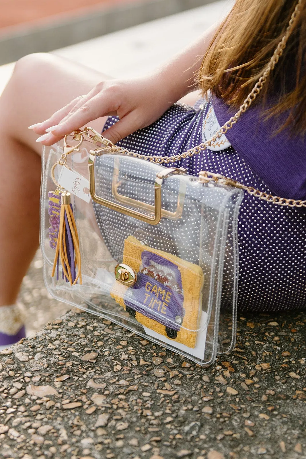 Large Gold Chain Clear Purse