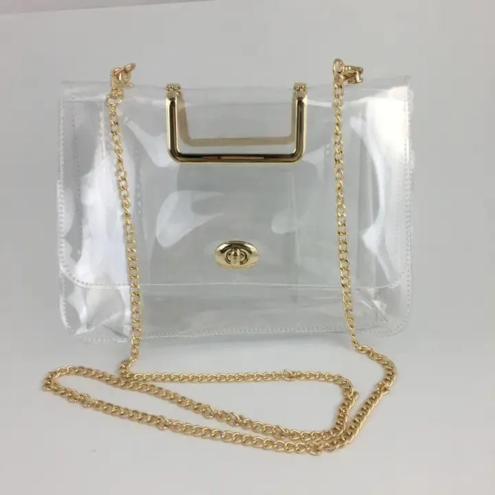 Large Gold Chain Clear Purse