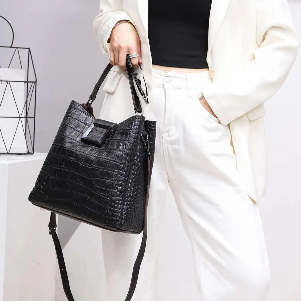 large luxury women crocodile leather crossbody tote bag