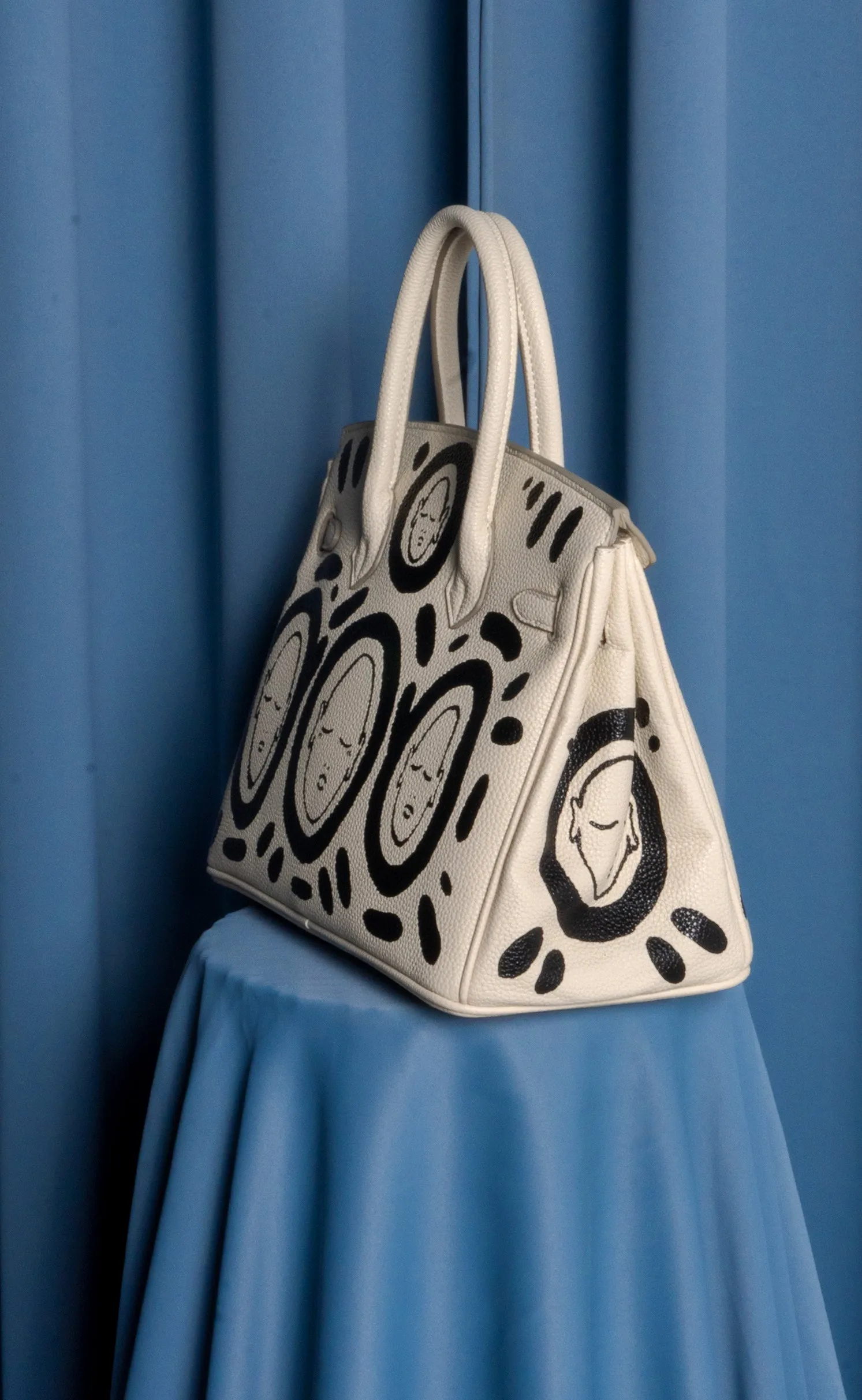 Large Painted Vegan Leather Tote, 12x9x6
