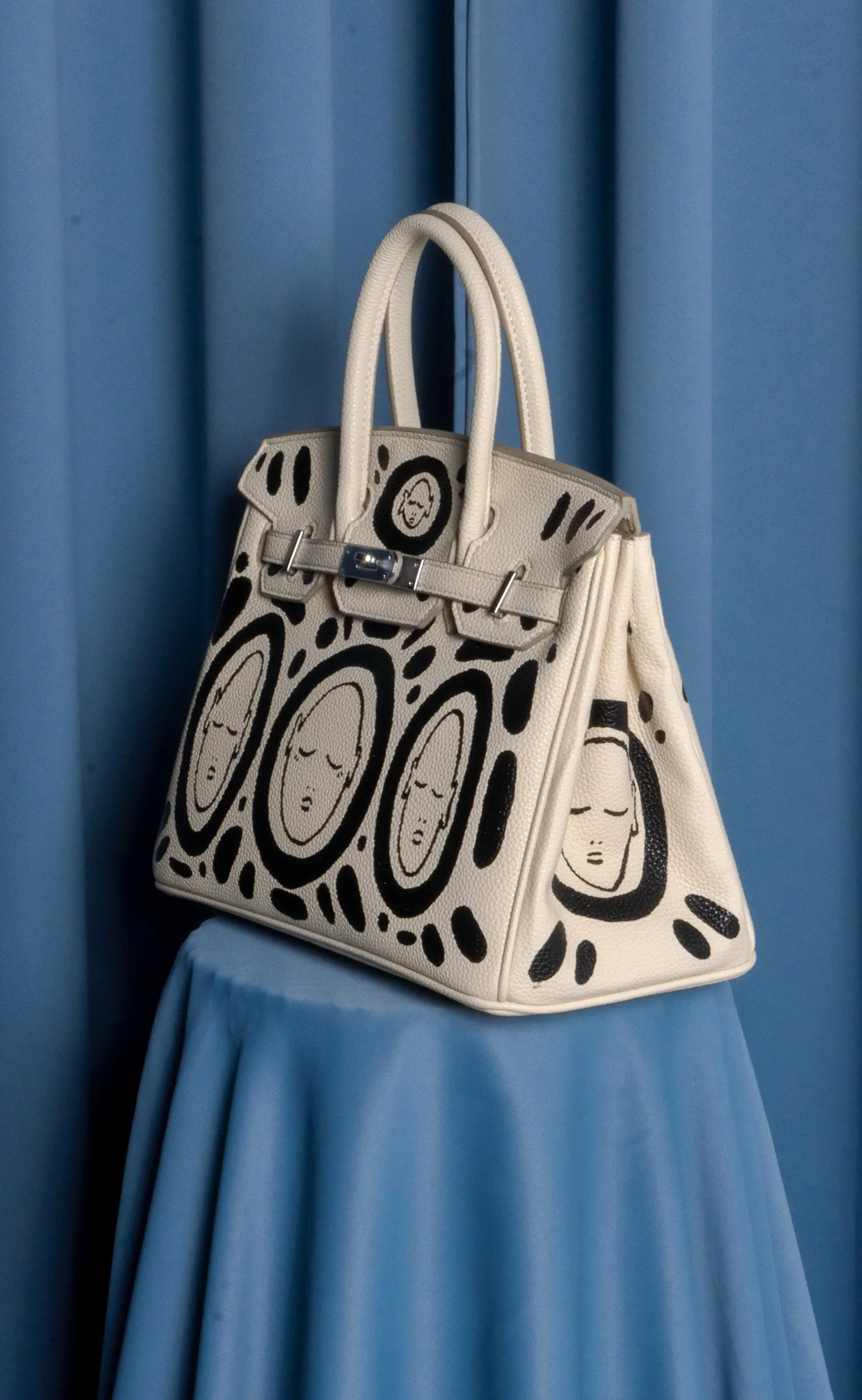Large Painted Vegan Leather Tote, 12x9x6