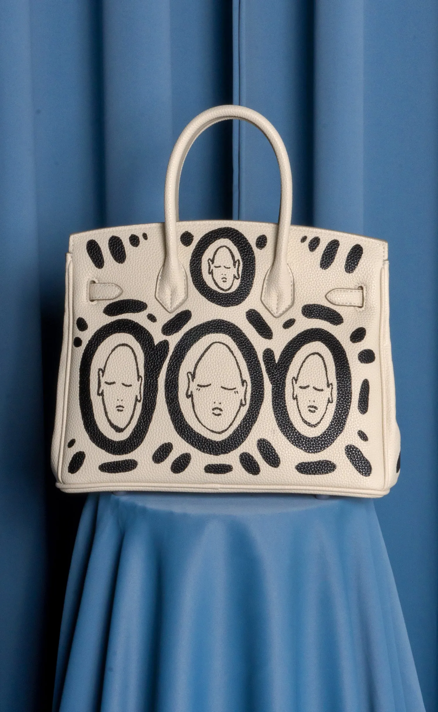 Large Painted Vegan Leather Tote, 12x9x6