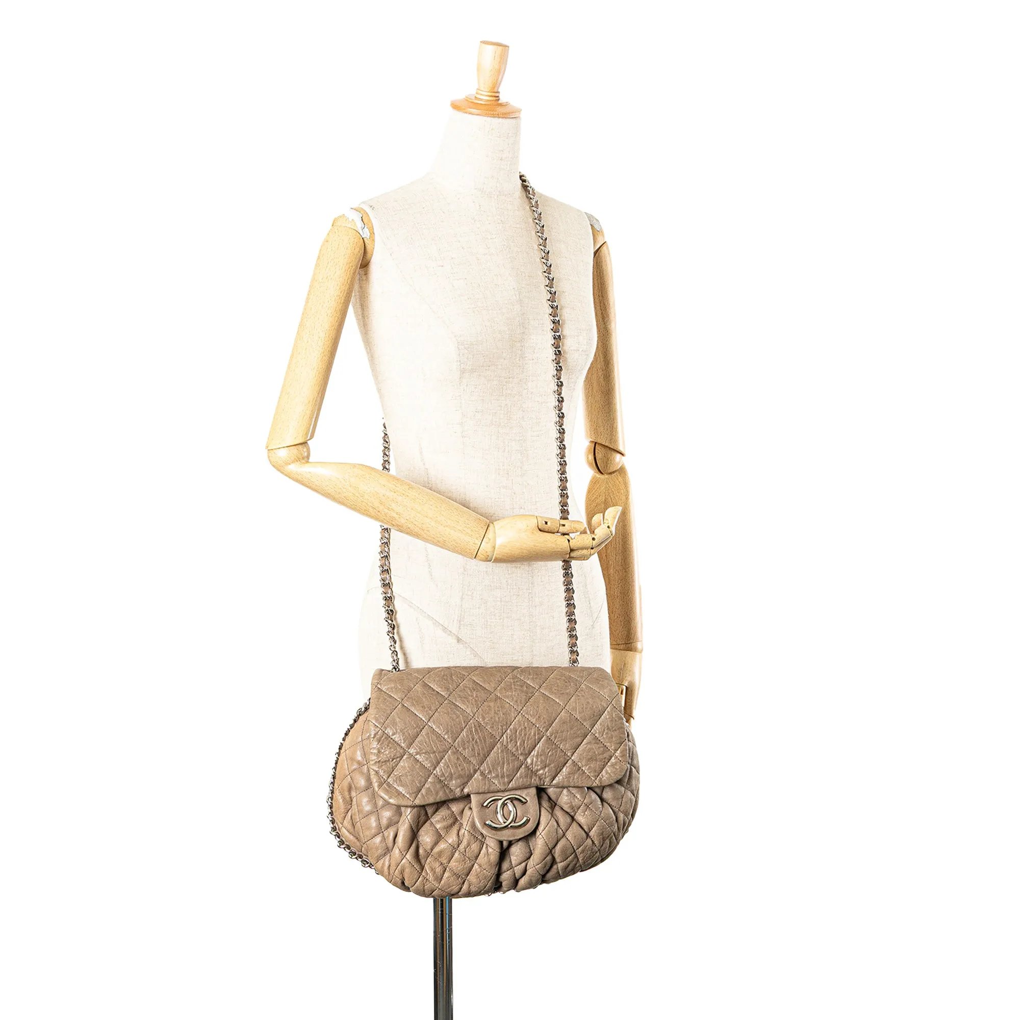 Large Washed Lambskin Chain Around Flap