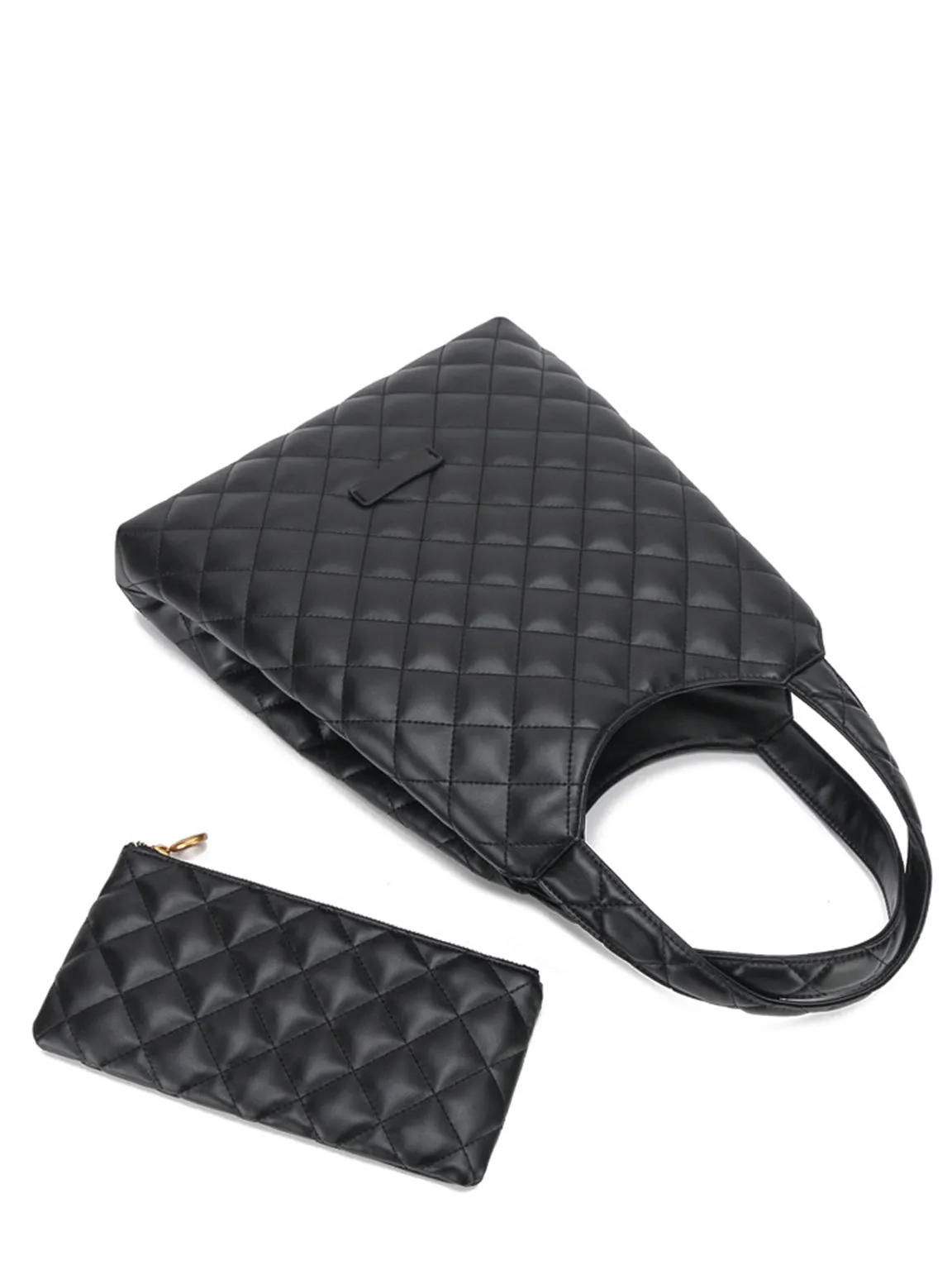 Leather Diamond-quilted Lattice Tote Bag