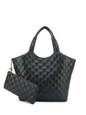Leather Diamond-quilted Lattice Tote Bag
