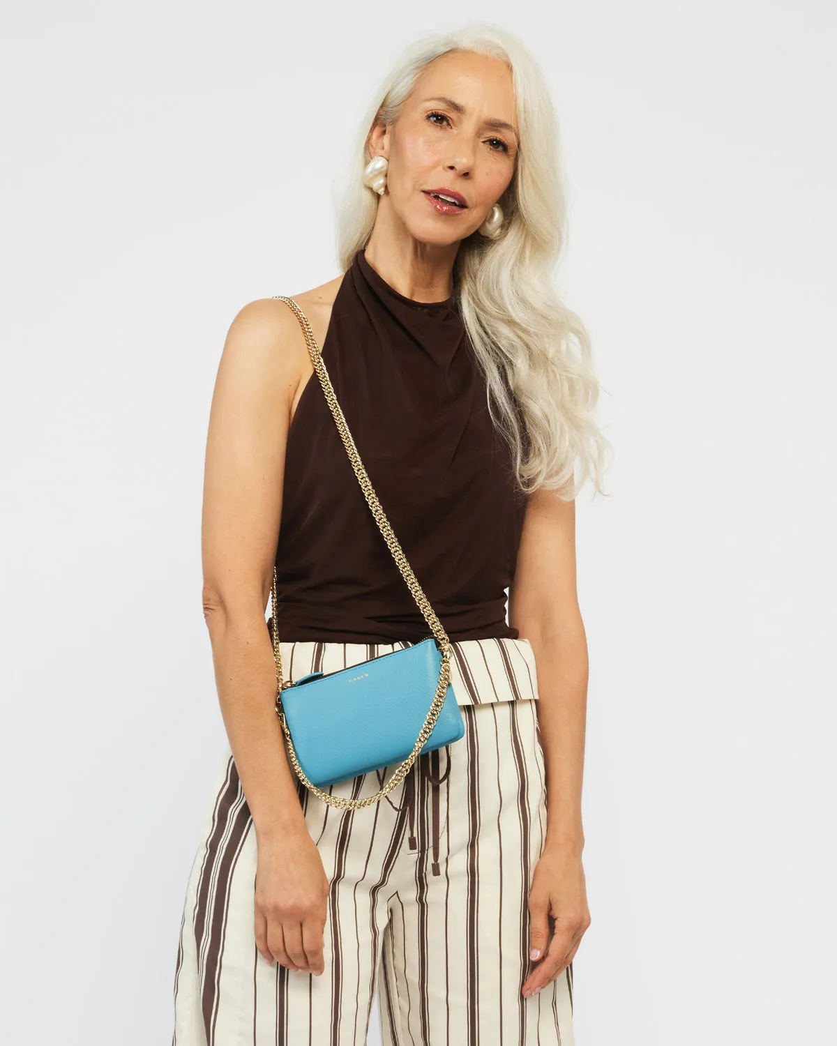 Lily Mini Crossbody Bag - Wave   Gold Curb Chain