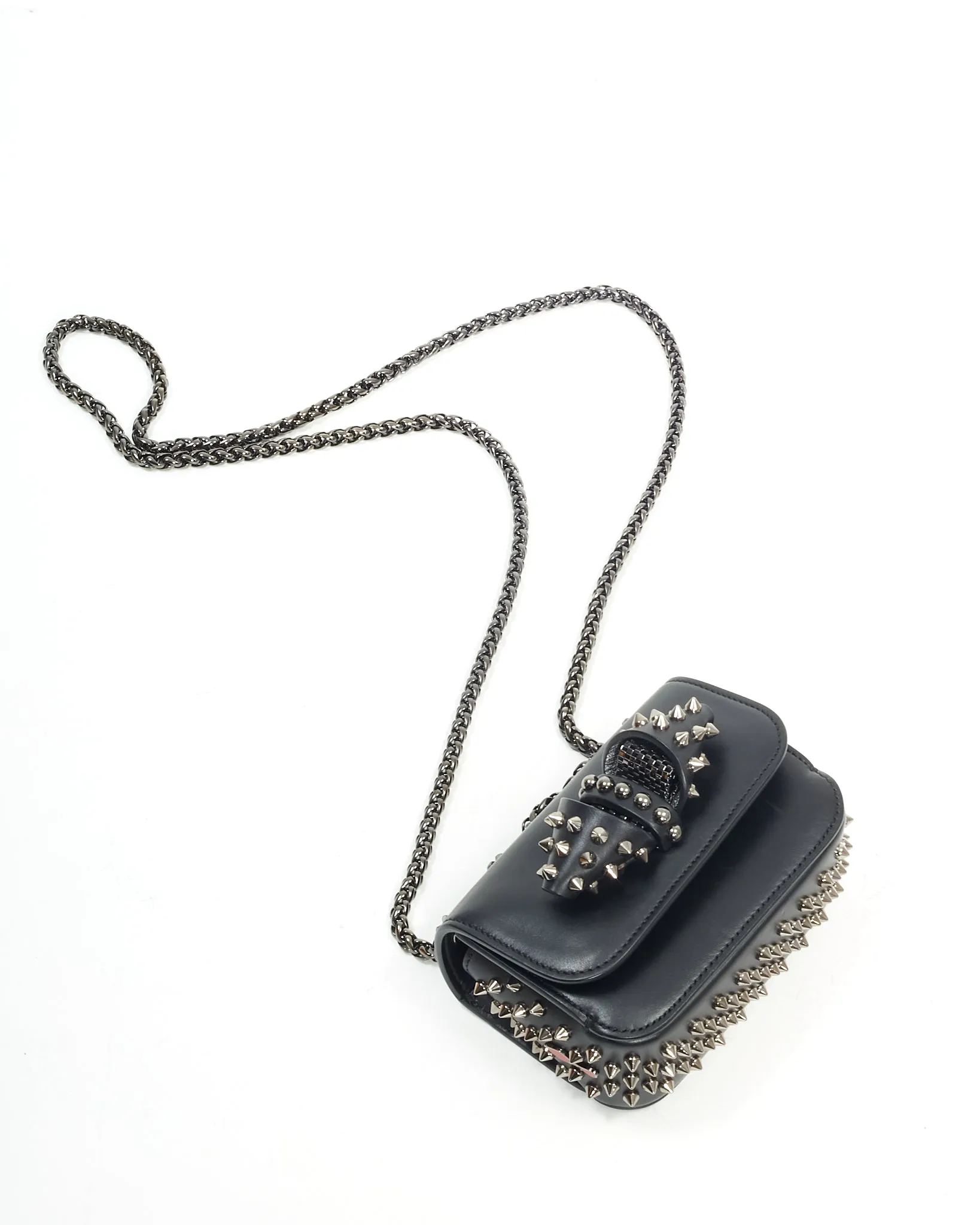 Louboutin Black Calfskin Spike Sweet Charity Mini Bag