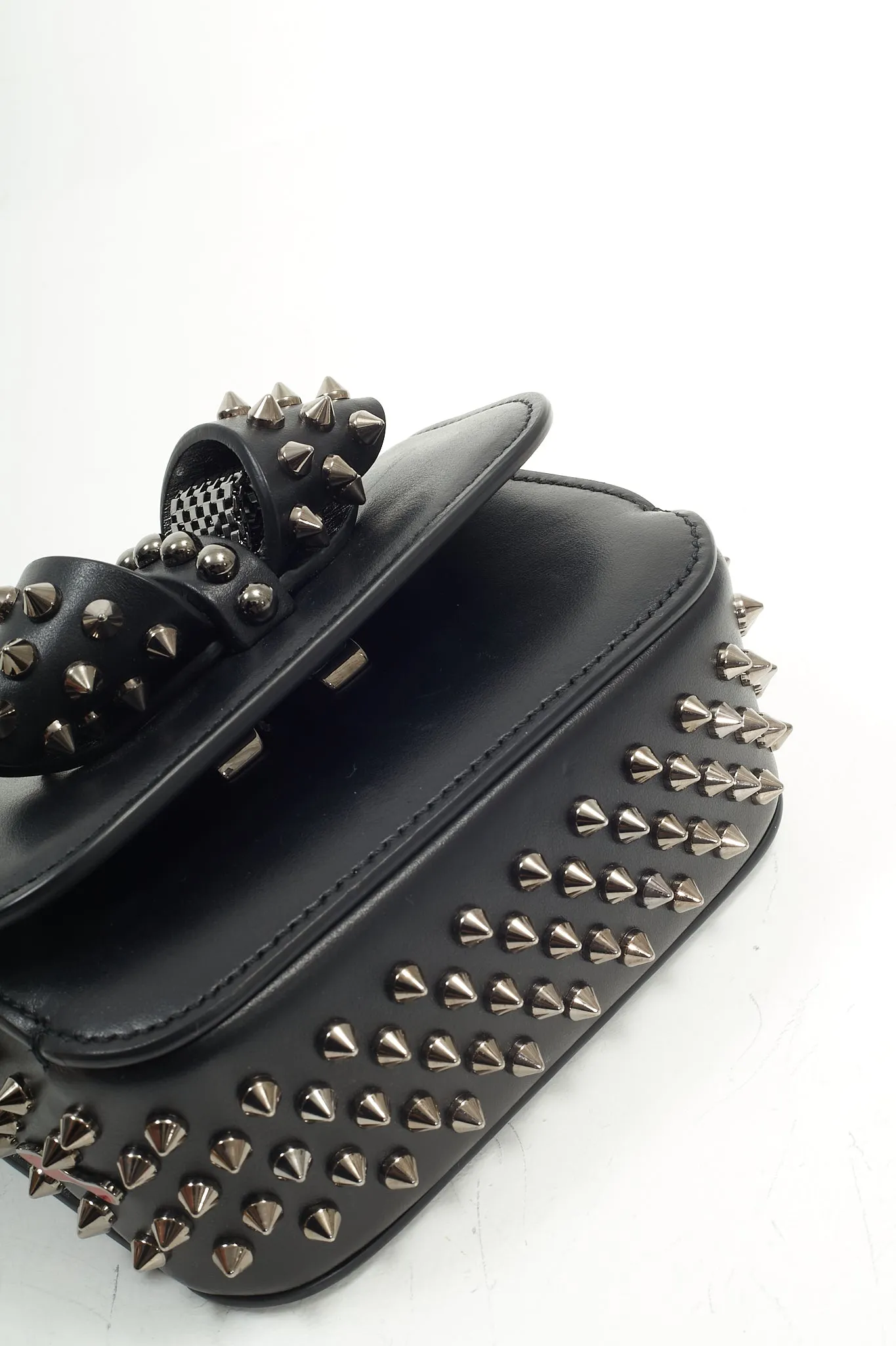 Louboutin Black Calfskin Spike Sweet Charity Mini Bag