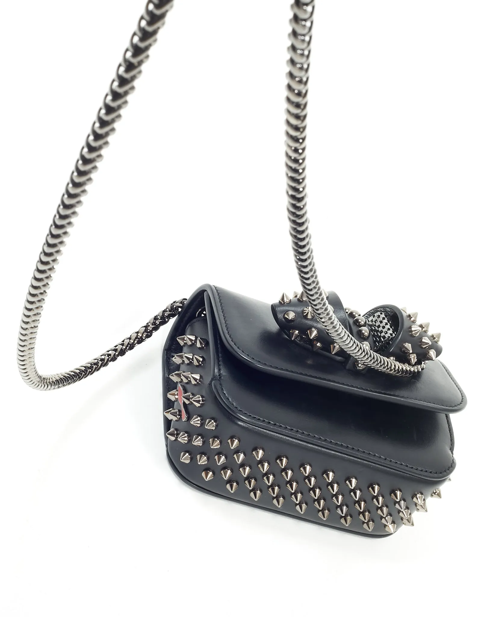 Louboutin Black Calfskin Spike Sweet Charity Mini Bag