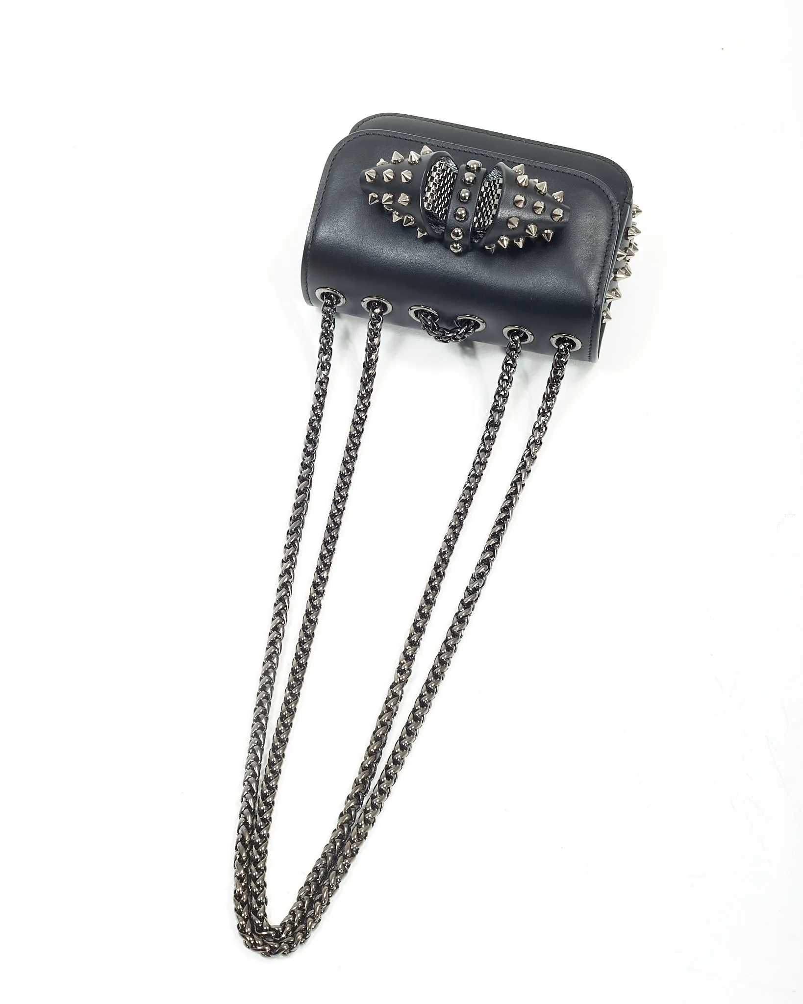 Louboutin Black Calfskin Spike Sweet Charity Mini Bag