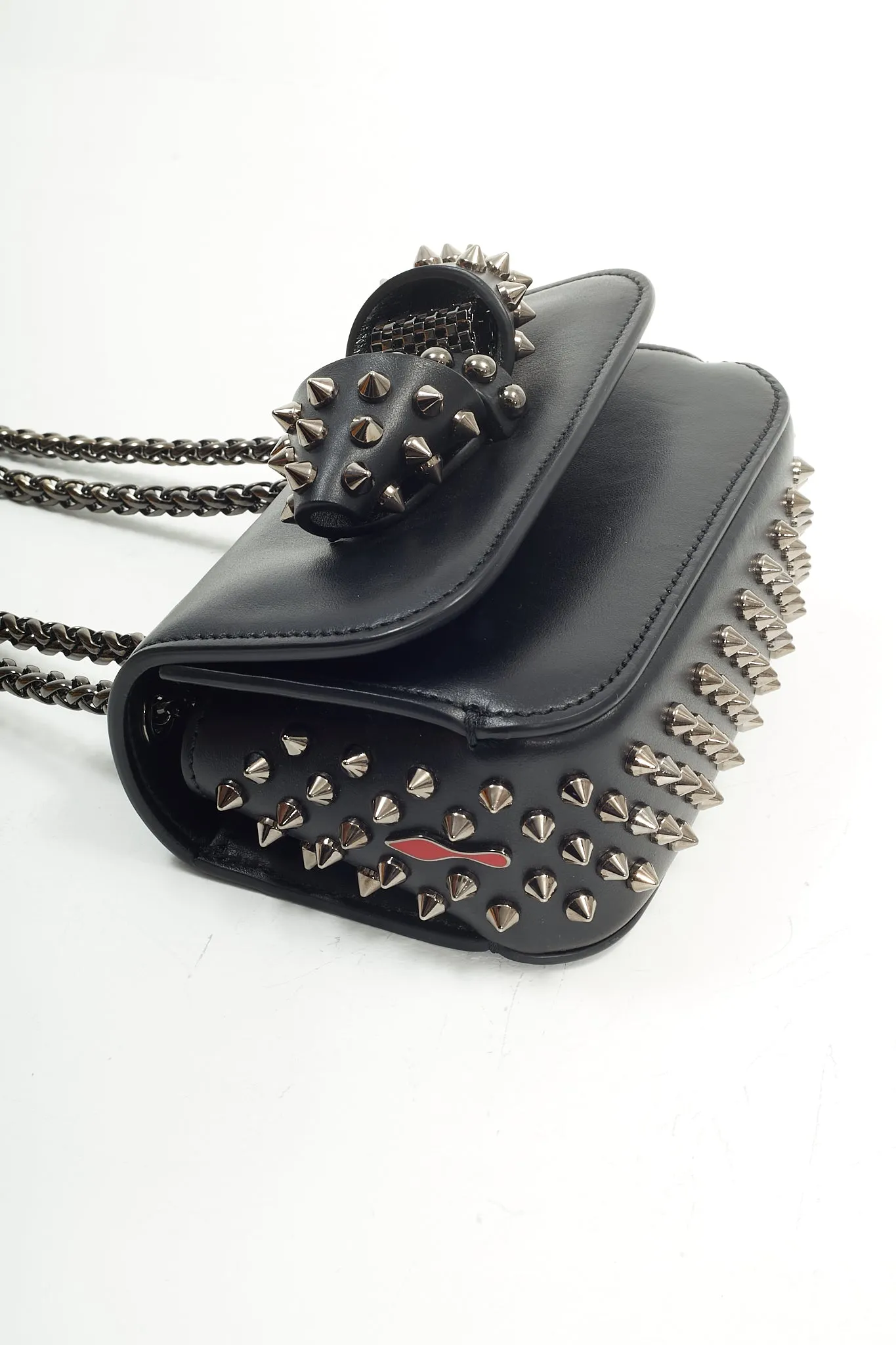 Louboutin Black Calfskin Spike Sweet Charity Mini Bag
