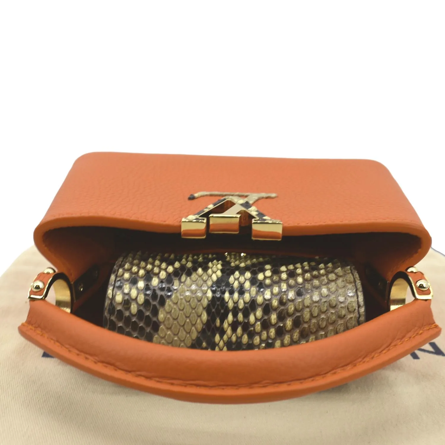 LOUIS VUITTON Capucines Mini Taurillon Python Leather Satchel Bag Topaze Imperiale