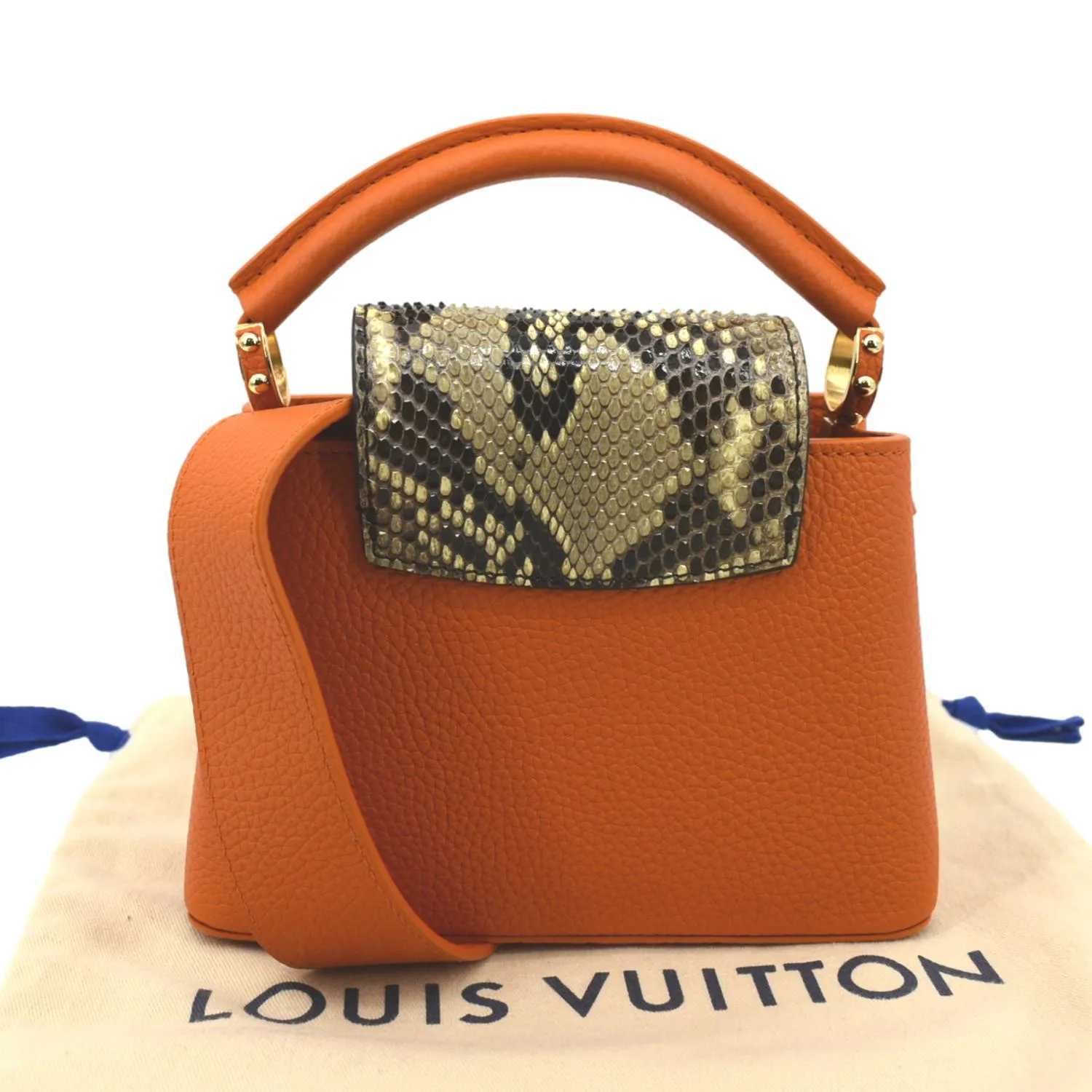 LOUIS VUITTON Capucines Mini Taurillon Python Leather Satchel Bag Topaze Imperiale