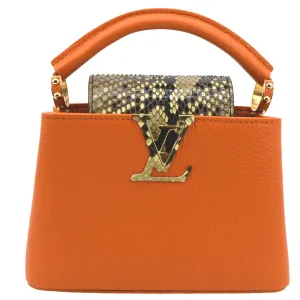 LOUIS VUITTON Capucines Mini Taurillon Python Leather Satchel Bag Topaze Imperiale