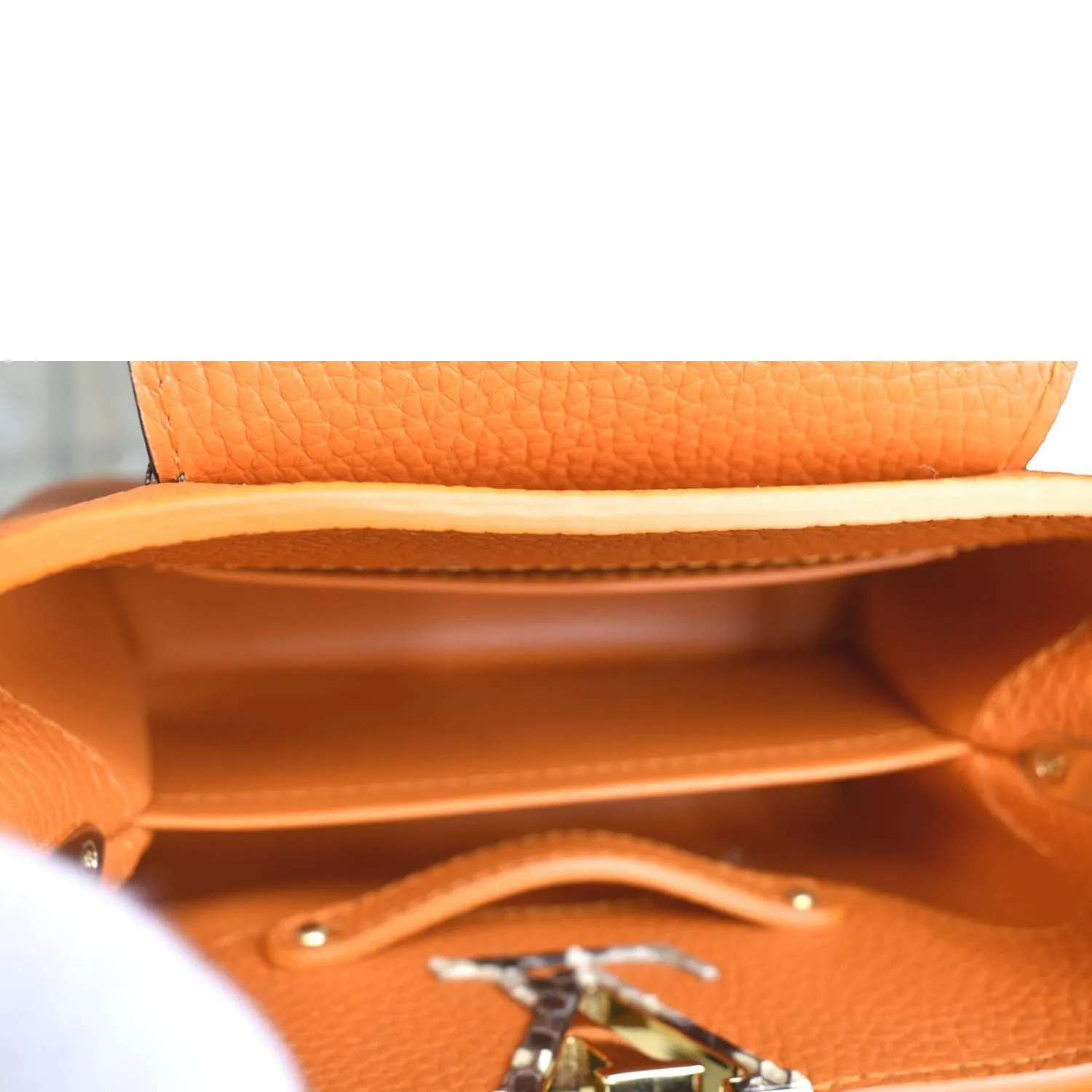 LOUIS VUITTON Capucines Mini Taurillon Python Leather Satchel Bag Topaze Imperiale