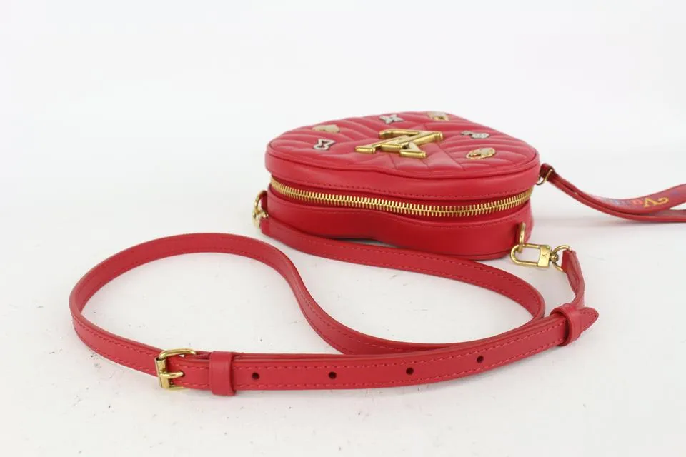 Louis Vuitton Limited Edition Red Quilted Leather New Wave Heart Crossbody Bag 816lv