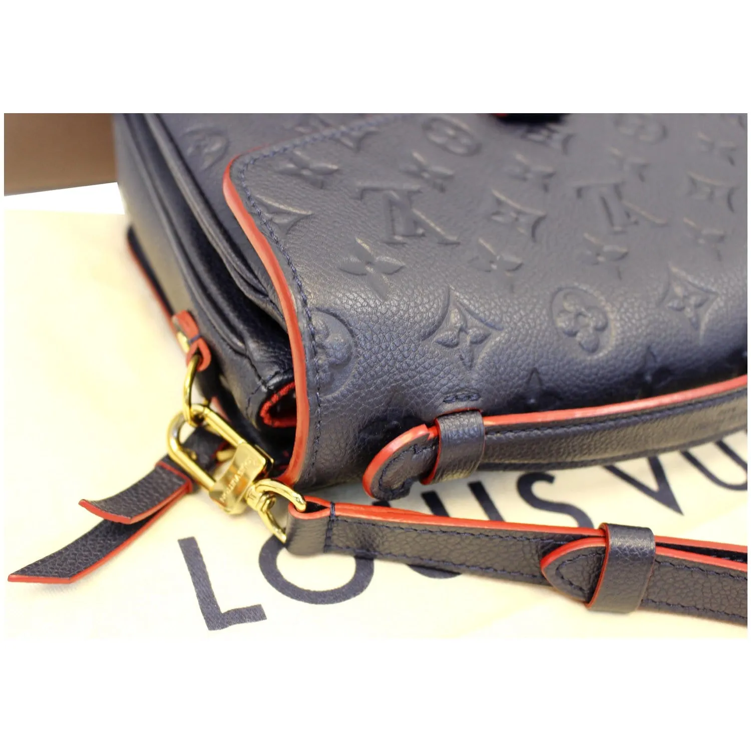 LOUIS VUITTON Metis Pochette Empreinte Leather Crossbody Bag Blue
