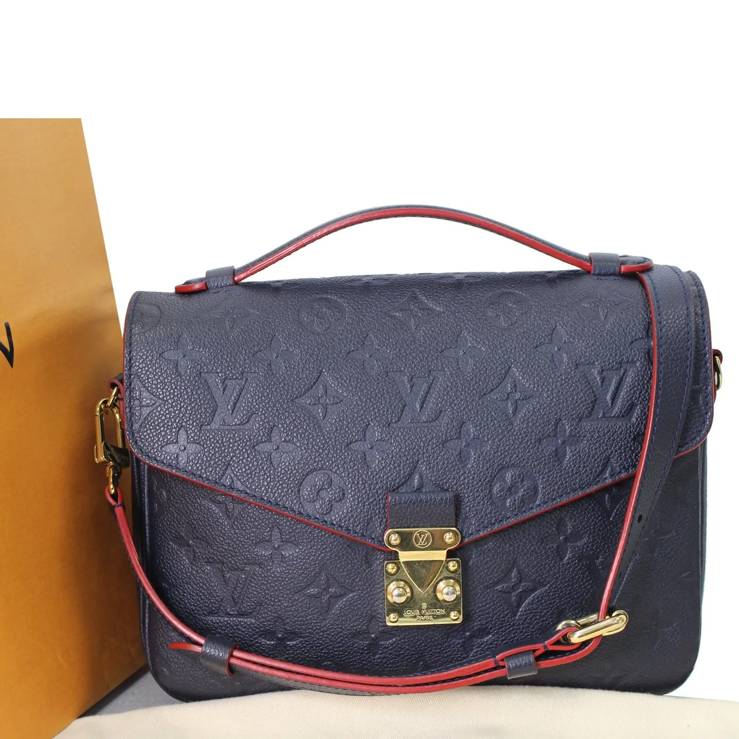 LOUIS VUITTON Metis Pochette Empreinte Leather Crossbody Bag Blue