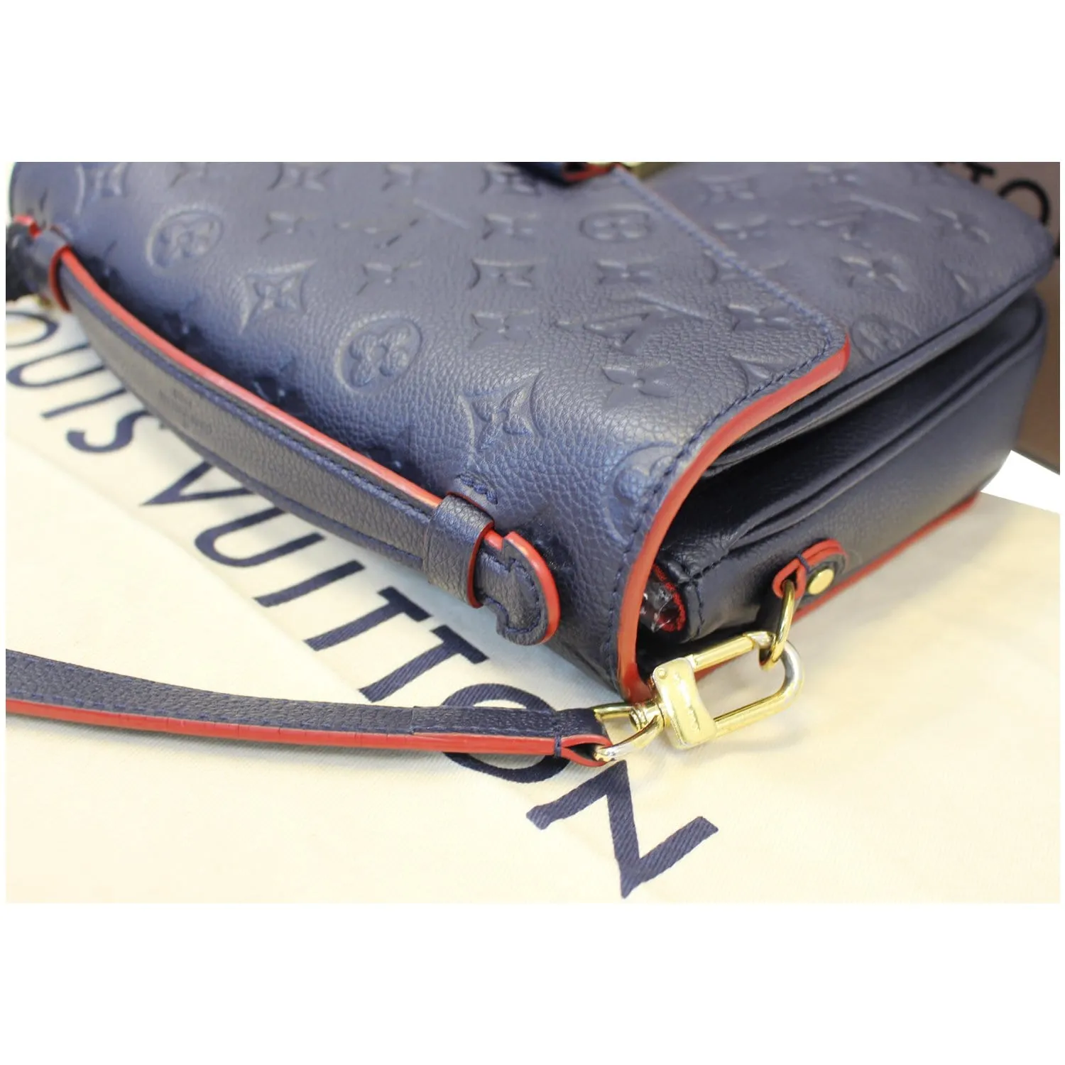 LOUIS VUITTON Metis Pochette Empreinte Leather Crossbody Bag Blue