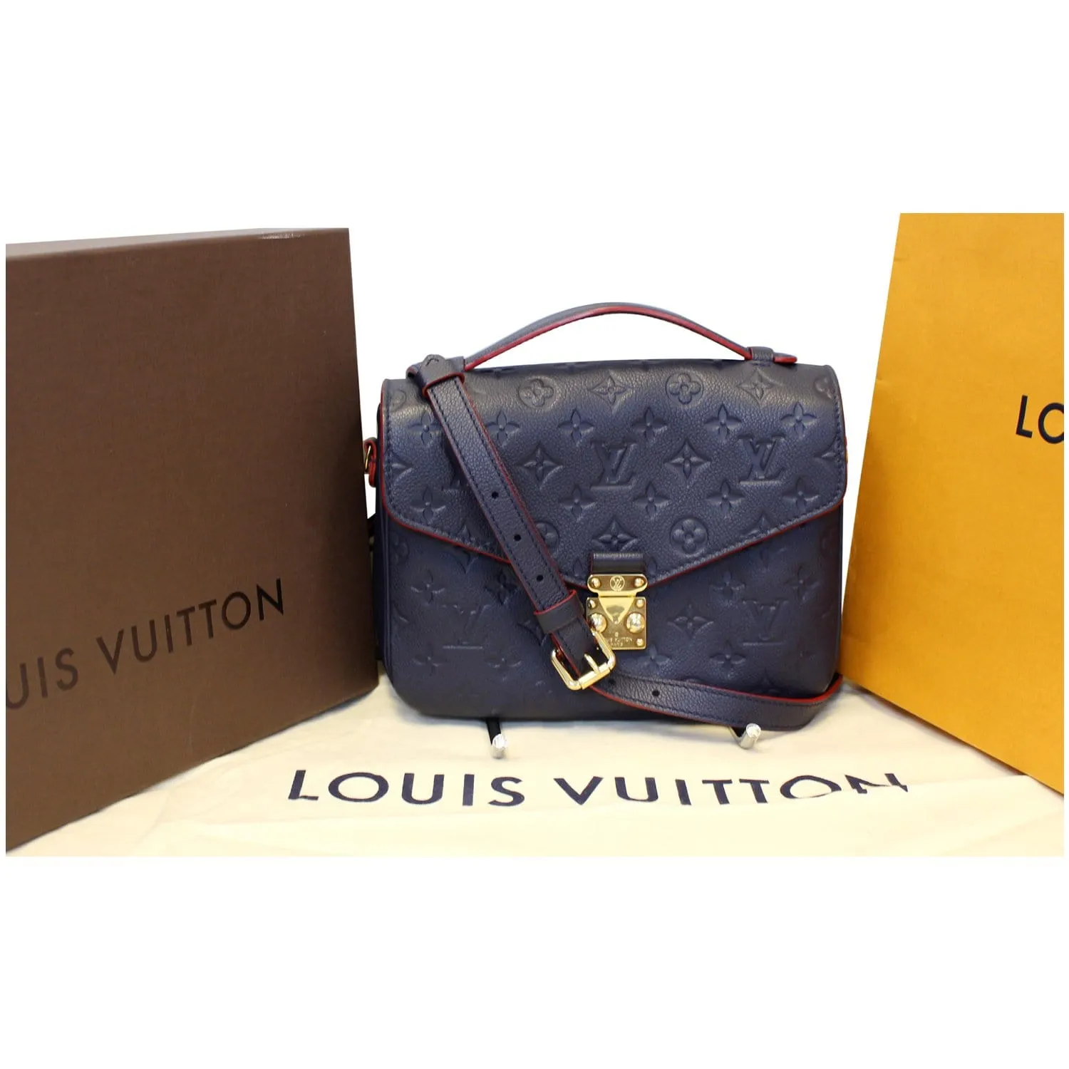LOUIS VUITTON Metis Pochette Empreinte Leather Crossbody Bag Blue