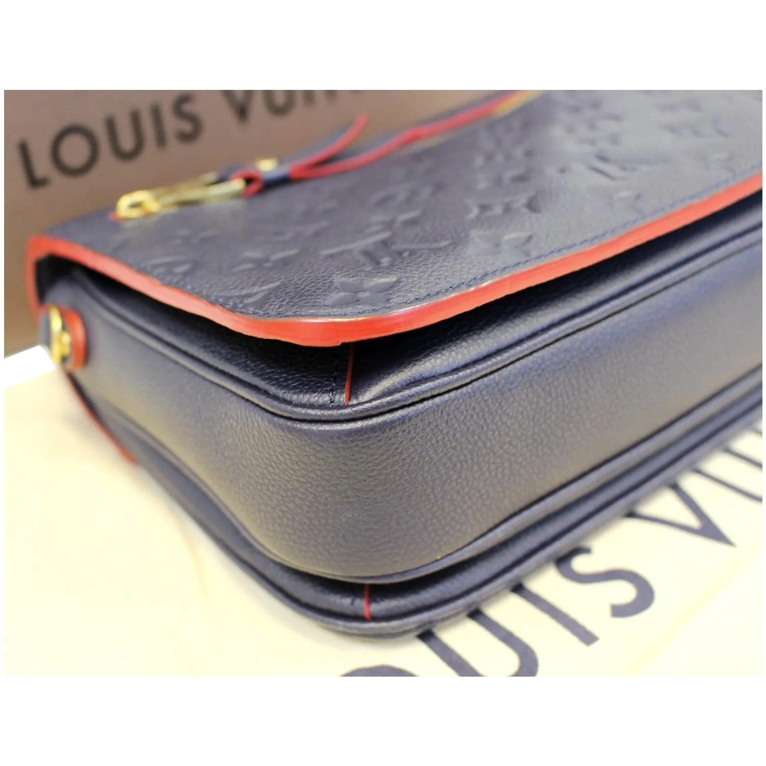 LOUIS VUITTON Metis Pochette Empreinte Leather Crossbody Bag Blue