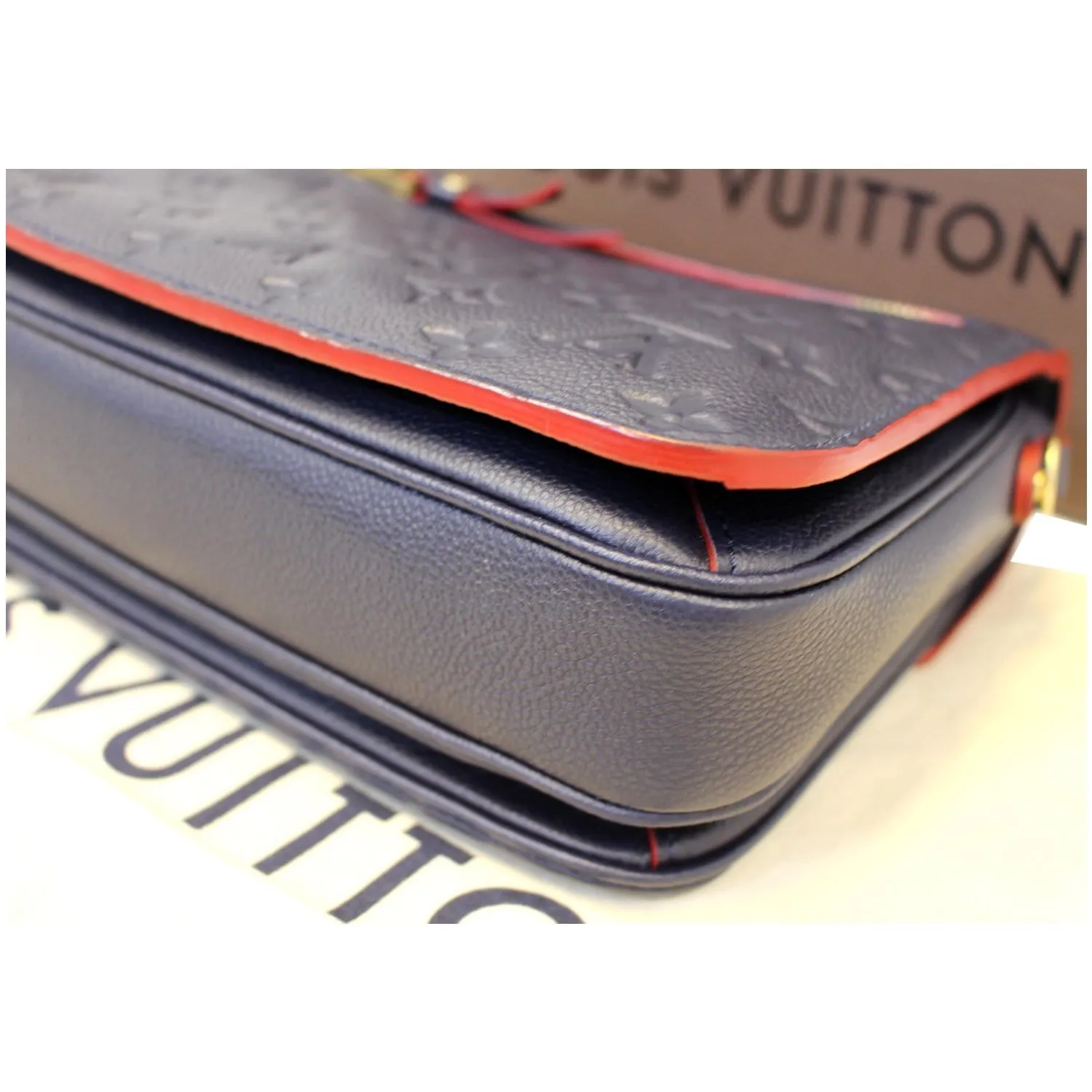 LOUIS VUITTON Metis Pochette Empreinte Leather Crossbody Bag Blue