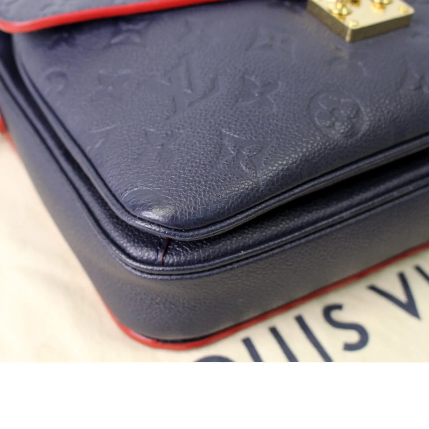 LOUIS VUITTON Metis Pochette Empreinte Leather Crossbody Bag Blue