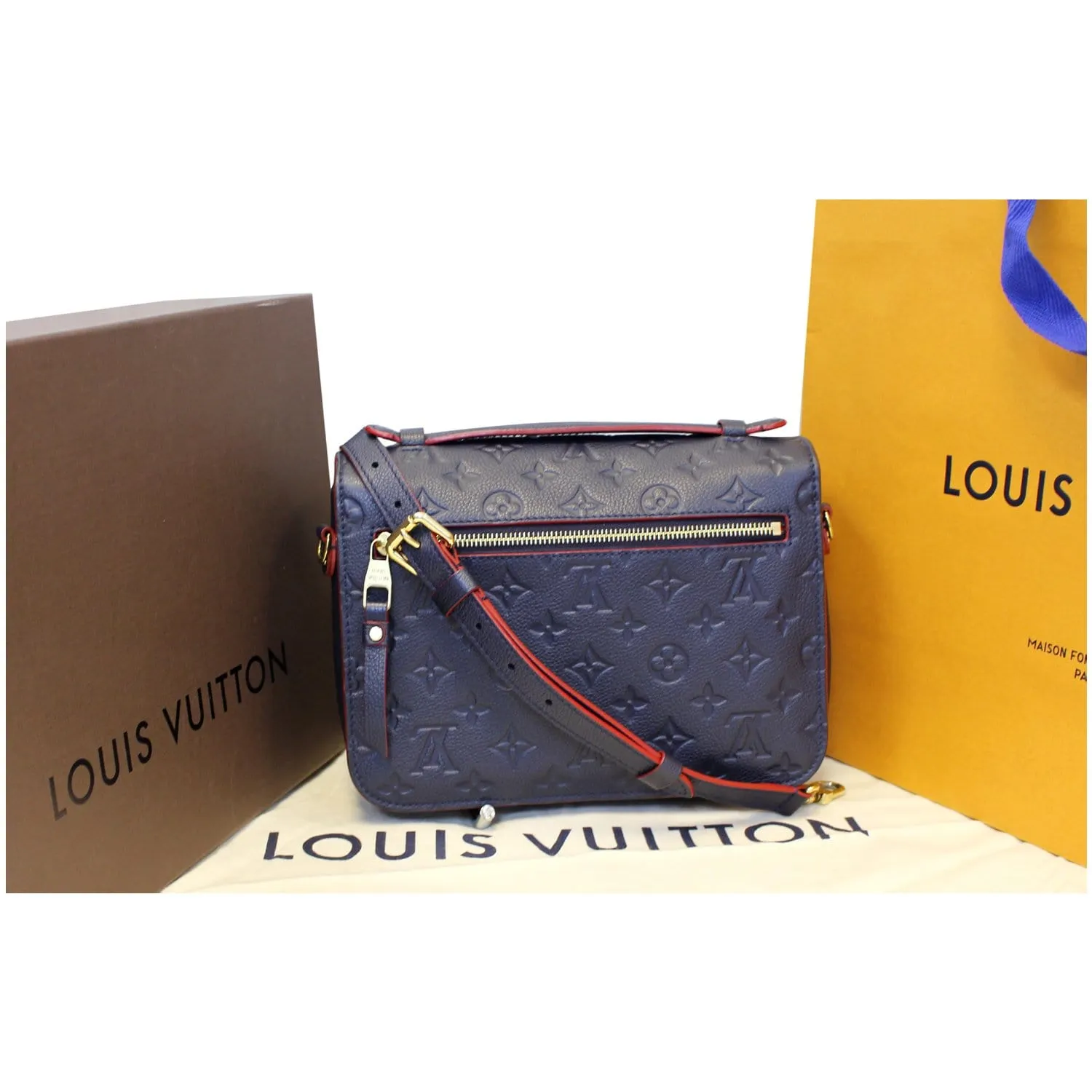 LOUIS VUITTON Metis Pochette Empreinte Leather Crossbody Bag Blue