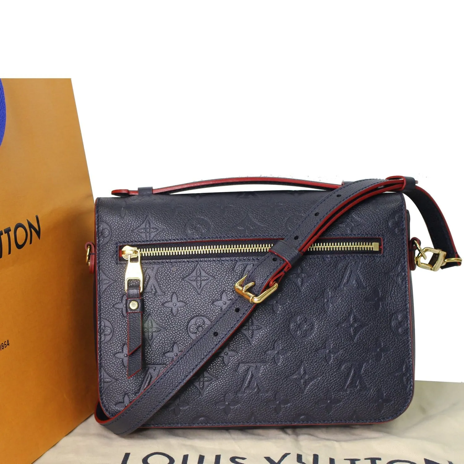 LOUIS VUITTON Metis Pochette Empreinte Leather Crossbody Bag Blue