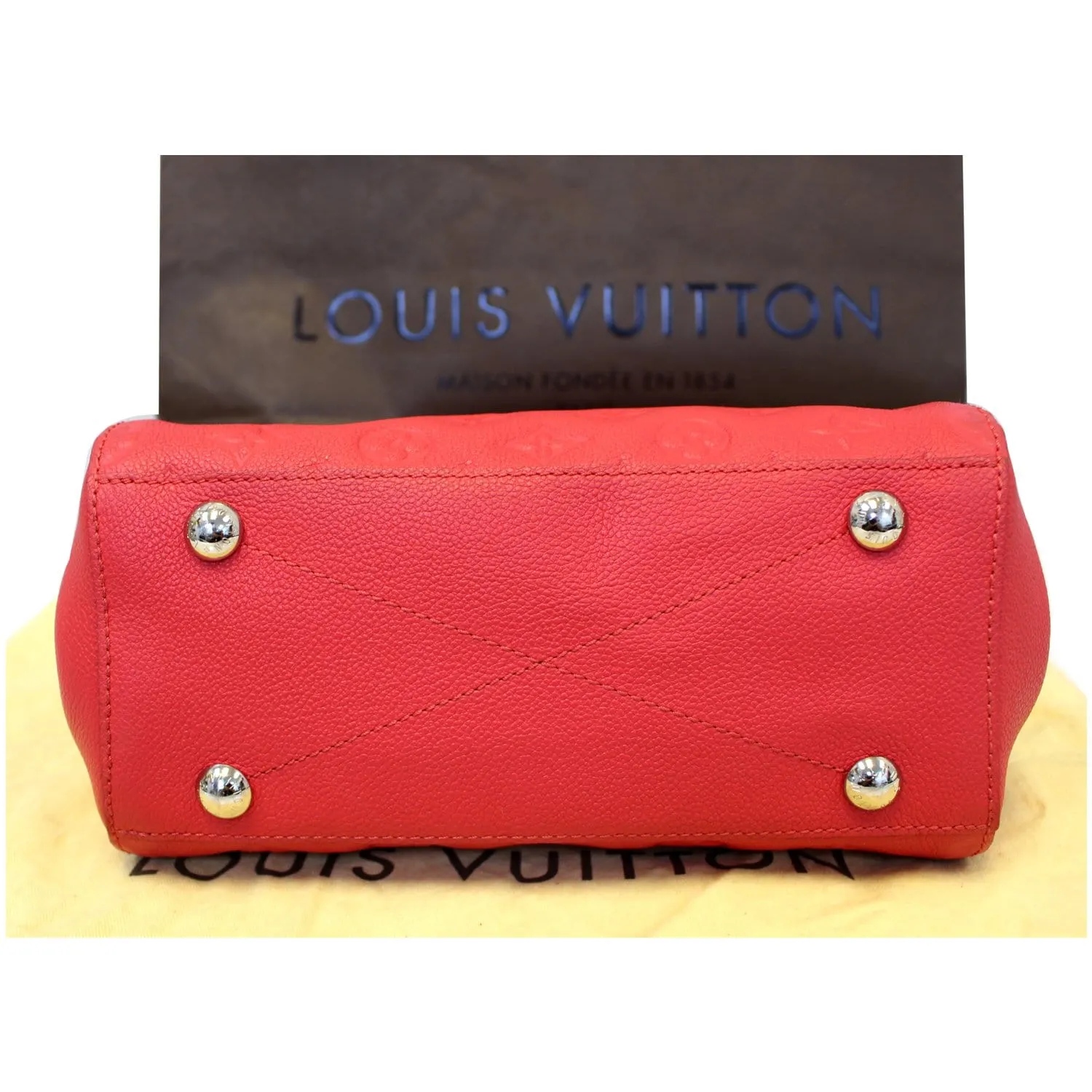 LOUIS VUITTON Montaigne BB Empreinte Leather Shoulder Bag Cherry