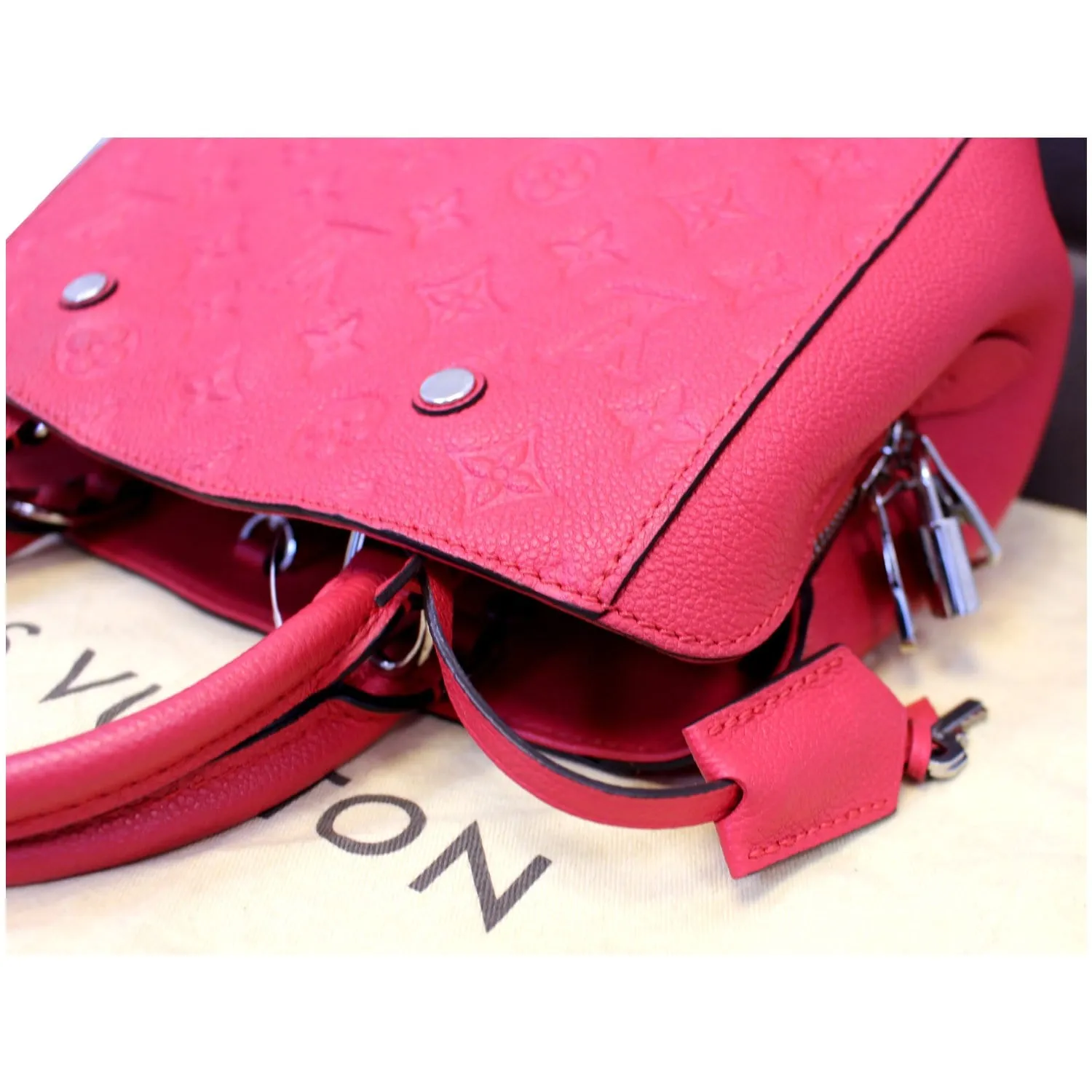 LOUIS VUITTON Montaigne BB Empreinte Leather Shoulder Bag Cherry