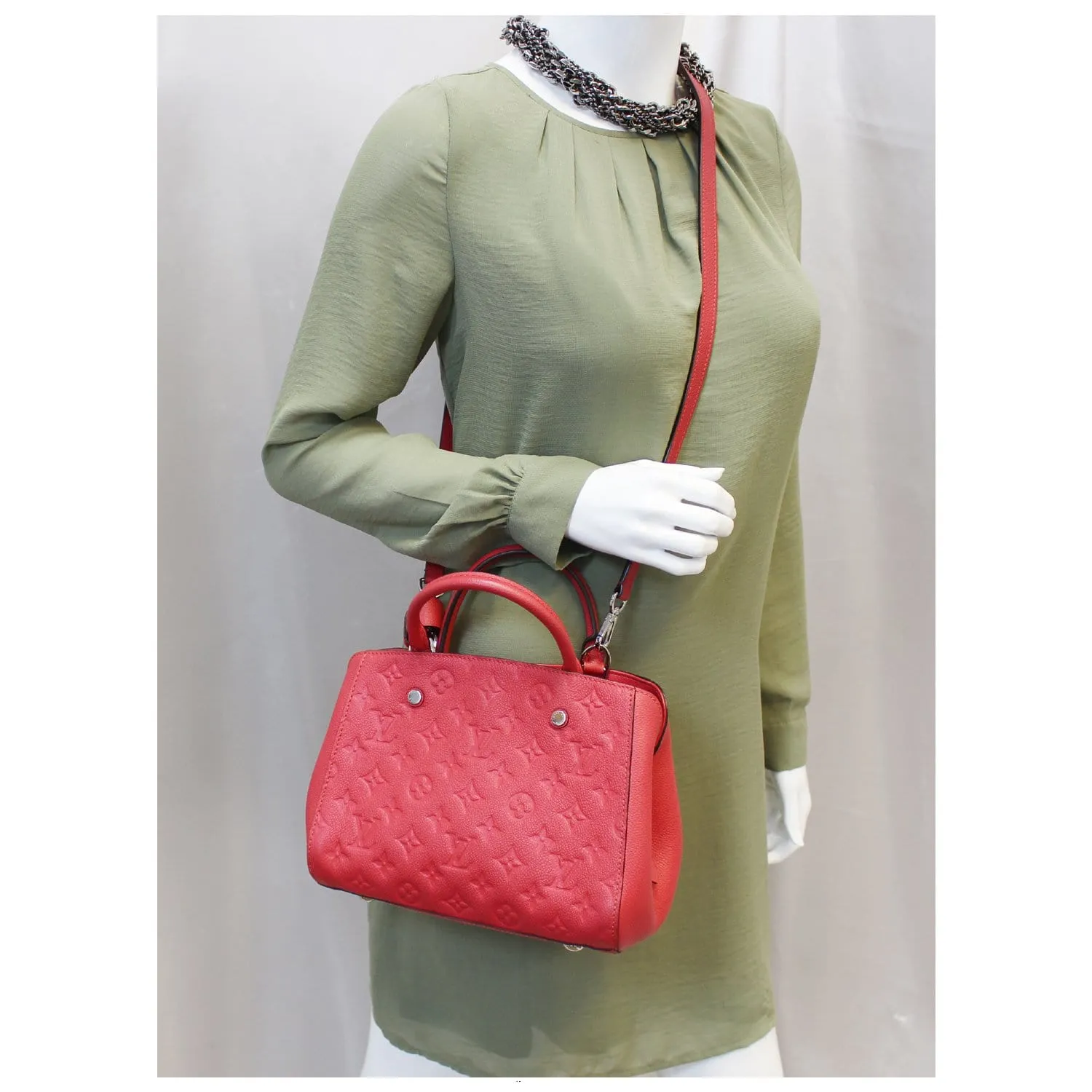 LOUIS VUITTON Montaigne BB Empreinte Leather Shoulder Bag Cherry