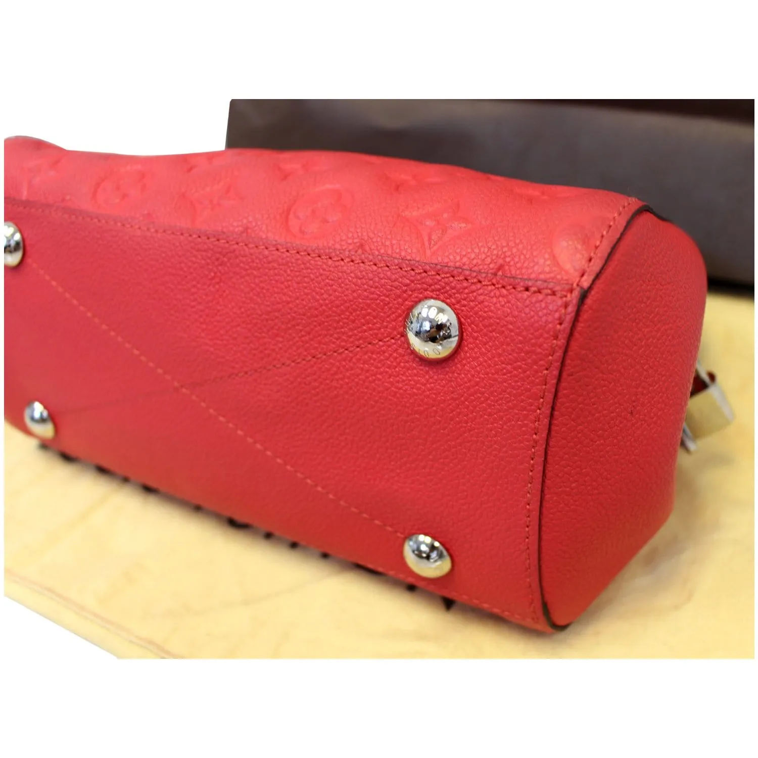 LOUIS VUITTON Montaigne BB Empreinte Leather Shoulder Bag Cherry