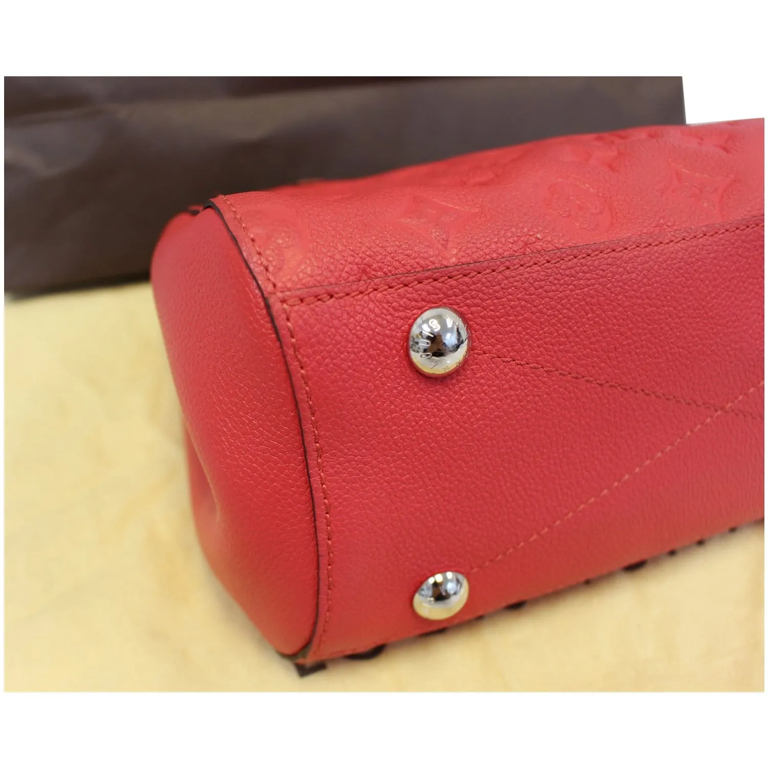 LOUIS VUITTON Montaigne BB Empreinte Leather Shoulder Bag Cherry