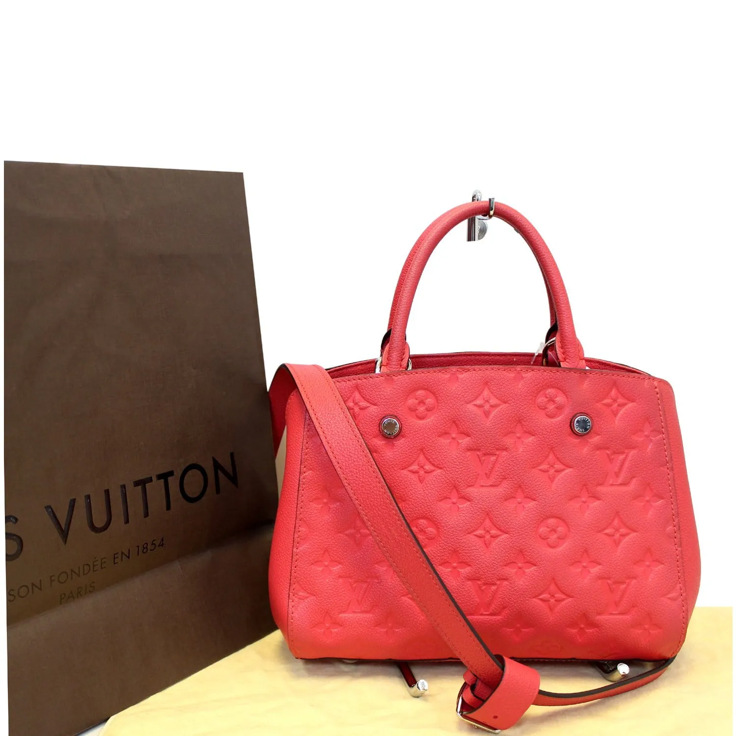 LOUIS VUITTON Montaigne BB Empreinte Leather Shoulder Bag Cherry