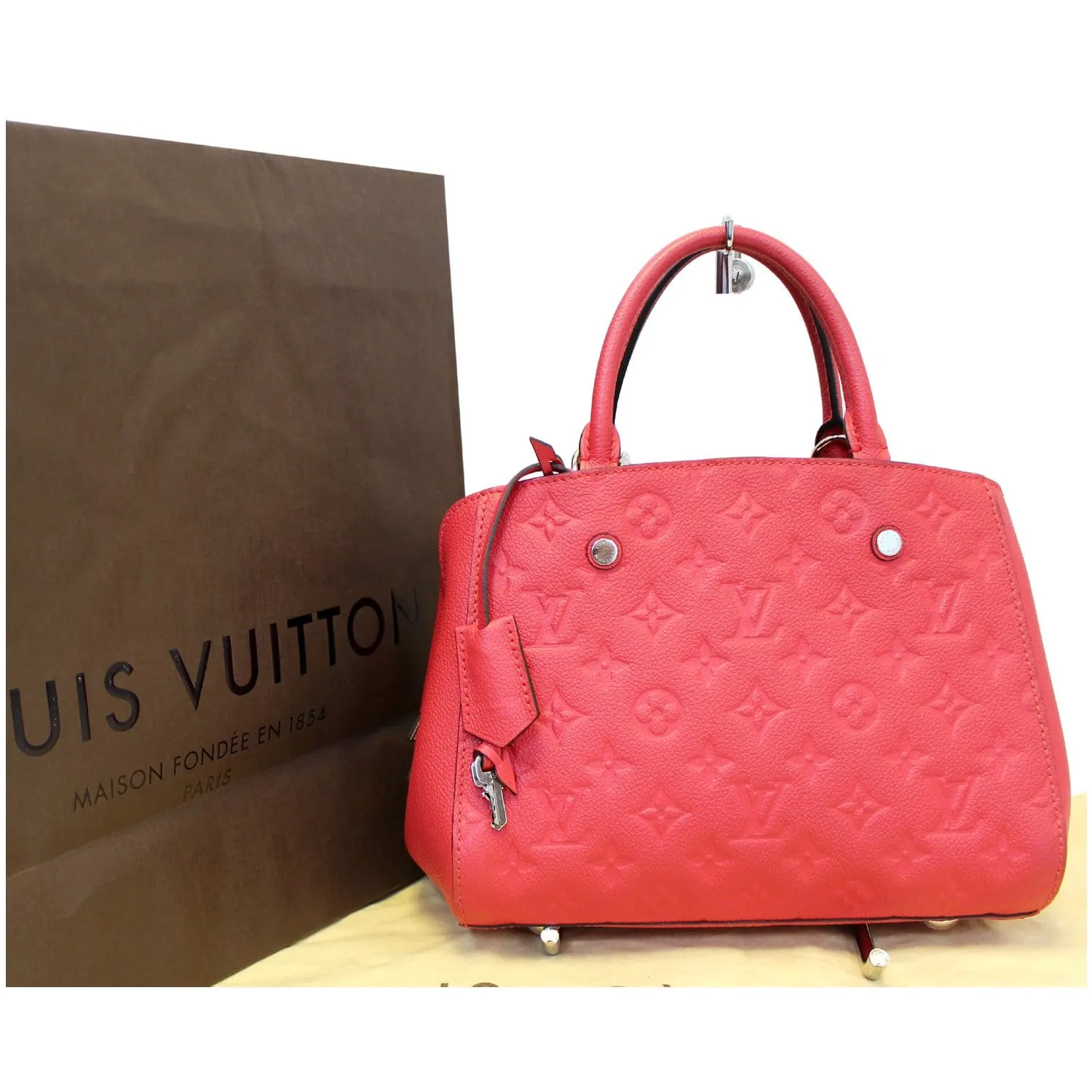 LOUIS VUITTON Montaigne BB Empreinte Leather Shoulder Bag Cherry