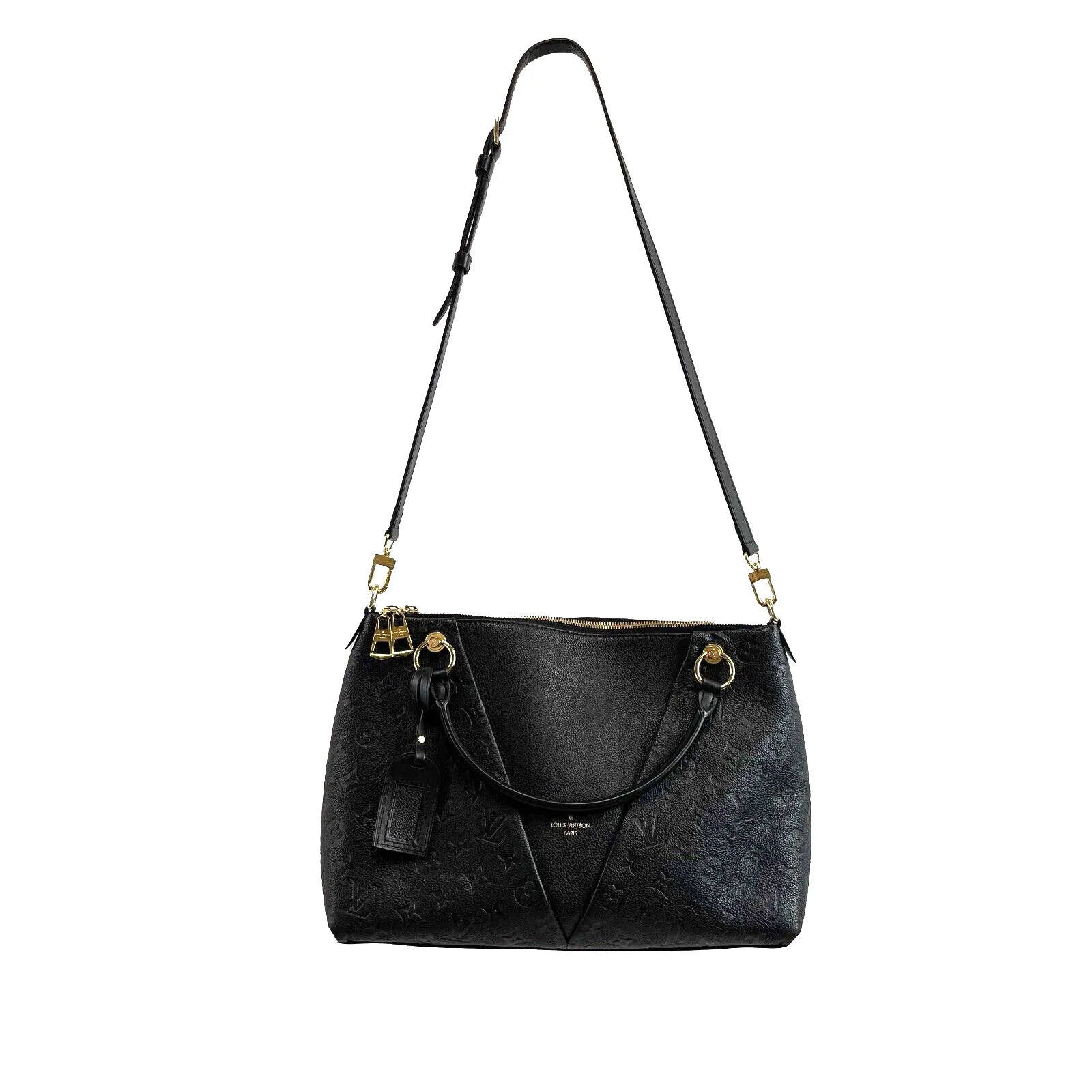 Louis Vuitton V Tote Monogram Empreinte MM Leather Crossbody Black Handbag