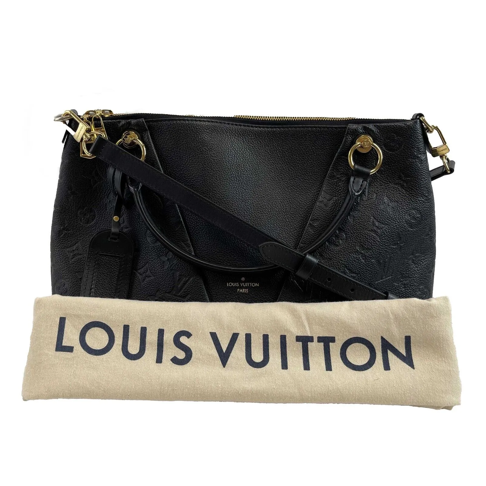 Louis Vuitton V Tote Monogram Empreinte MM Leather Crossbody Black Handbag