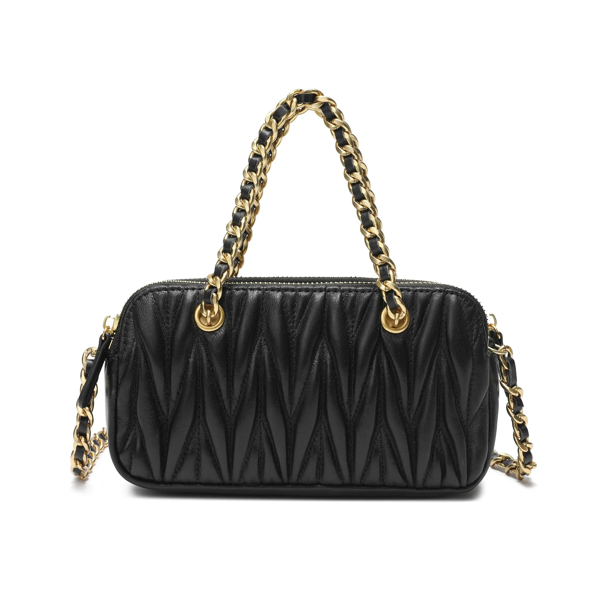 Luxe Quilted Leather Crossbody with Gold Chain Detail