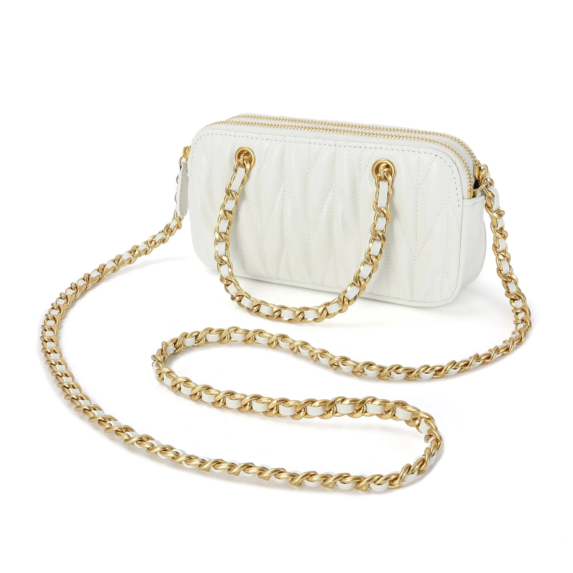 Luxe Quilted Leather Crossbody with Gold Chain Detail