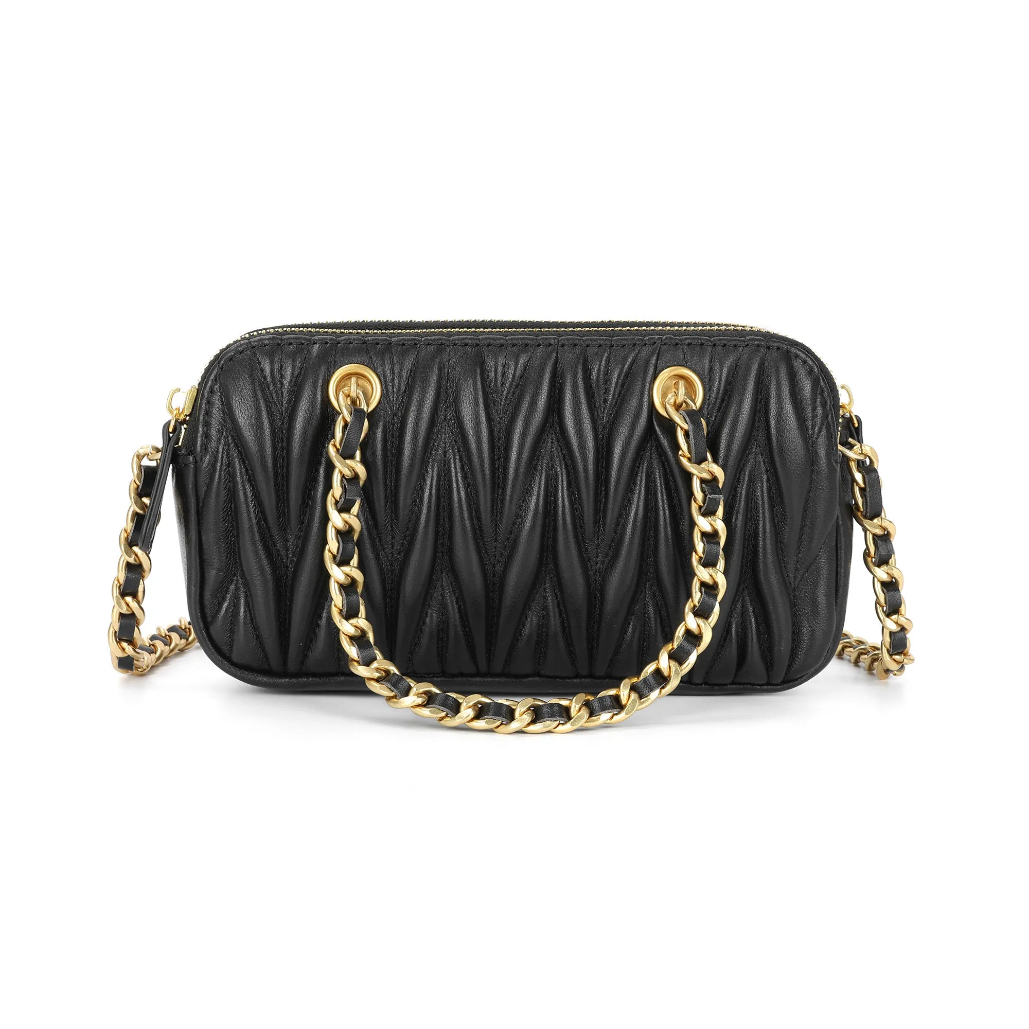 Luxe Quilted Leather Crossbody with Gold Chain Detail