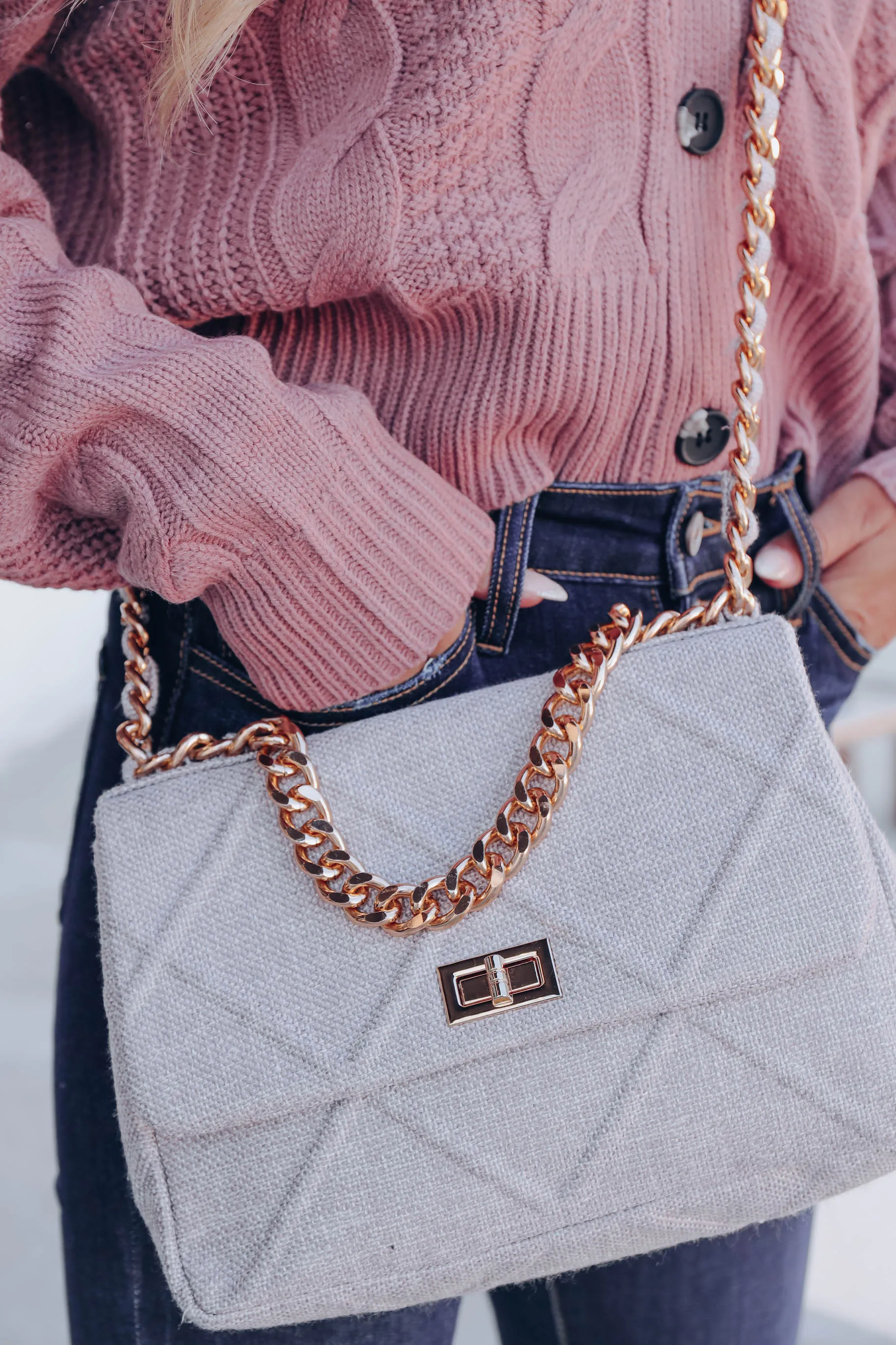 Maksym Denim Quilted Bag - Grey