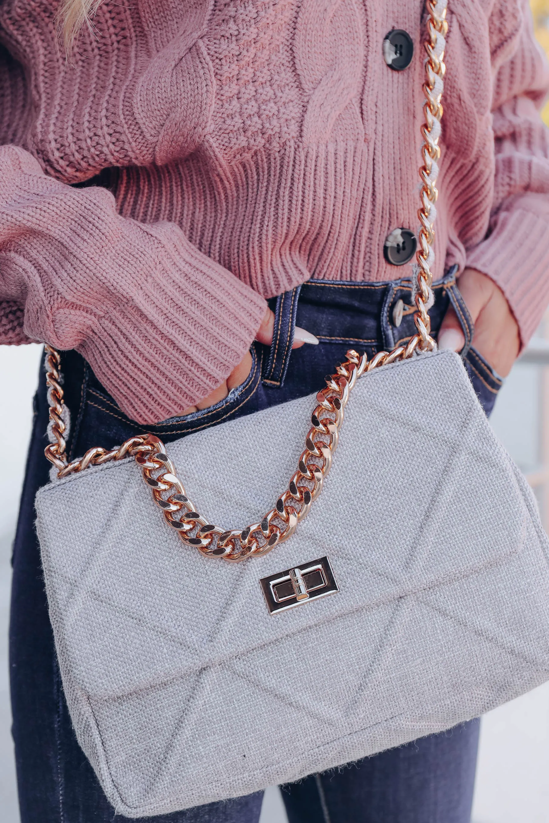 Maksym Denim Quilted Bag - Grey