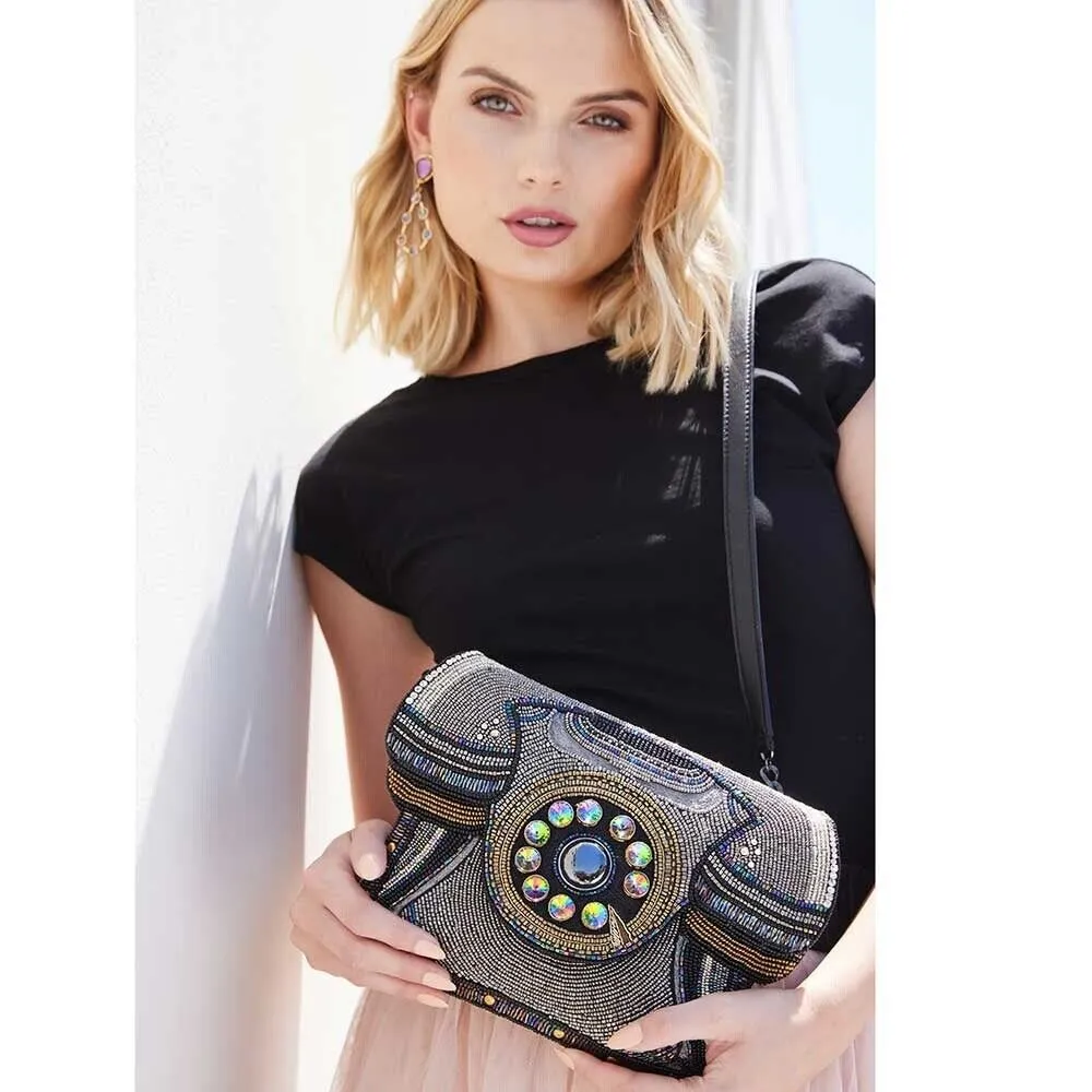 Mary Frances Busy Signal Crossbody Clutch Rotary Phone Handbag Beaded Bag New