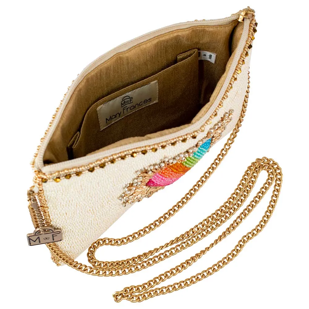 Mary Frances Love Affair Beaded Rainbow Heart Mini Crossbody Gold Handbag Bag new