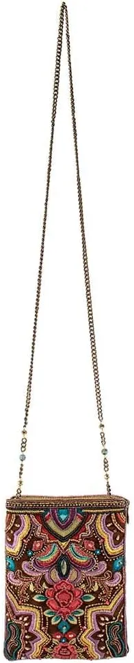 Mary Frances Tempting Mini Crossbody Strap Embroidery Bead Brown Handbag Bag New