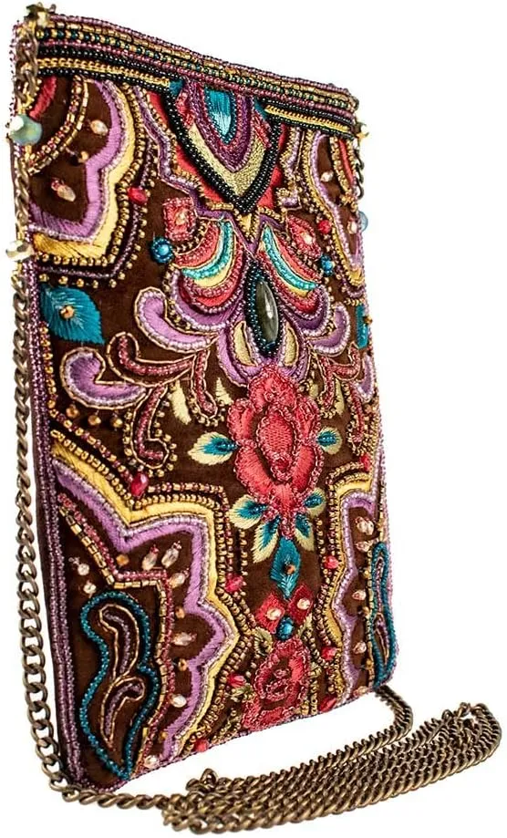 Mary Frances Tempting Mini Crossbody Strap Embroidery Bead Brown Handbag Bag New